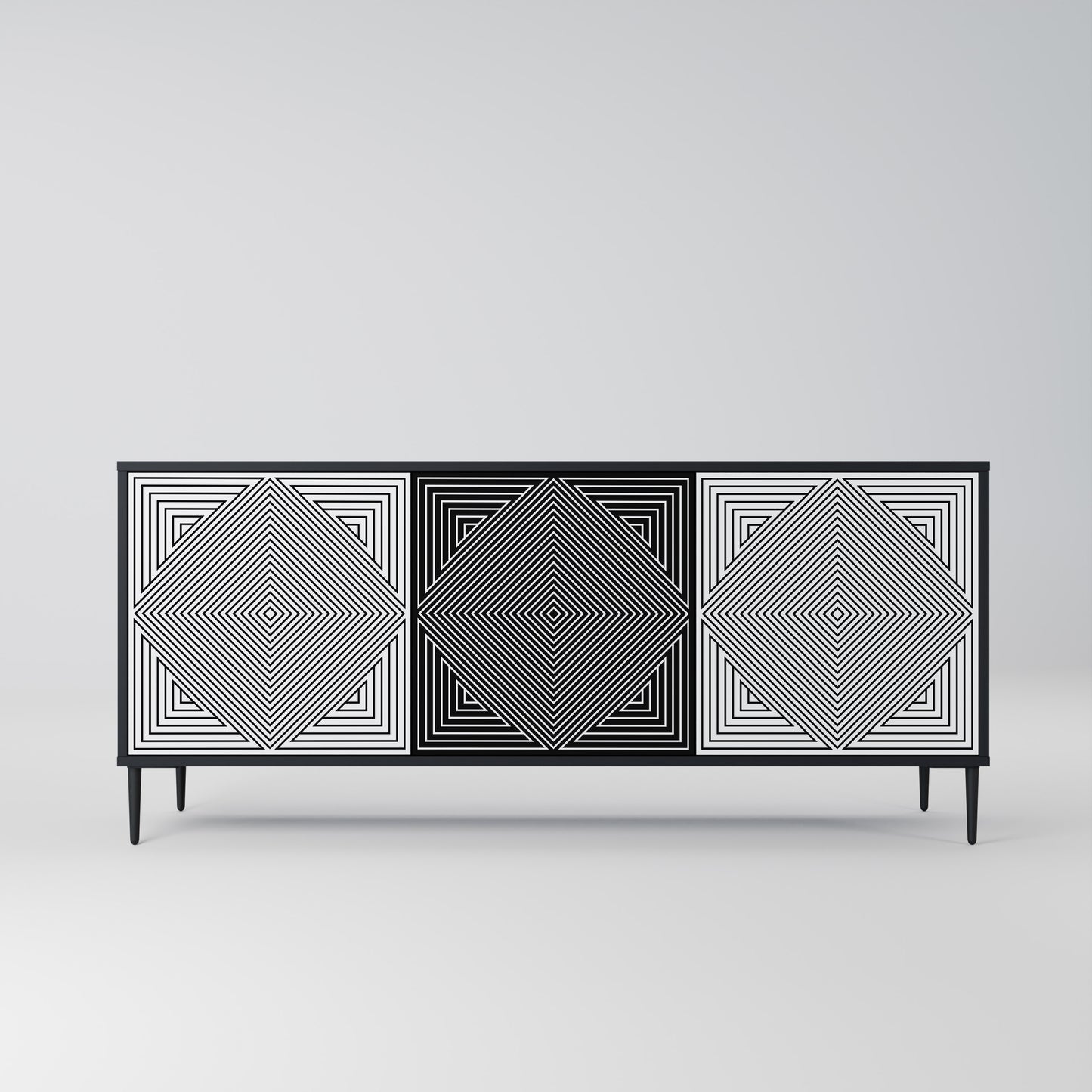 POLYGON ILLUSION 3-Door Sideboard in Black Finish