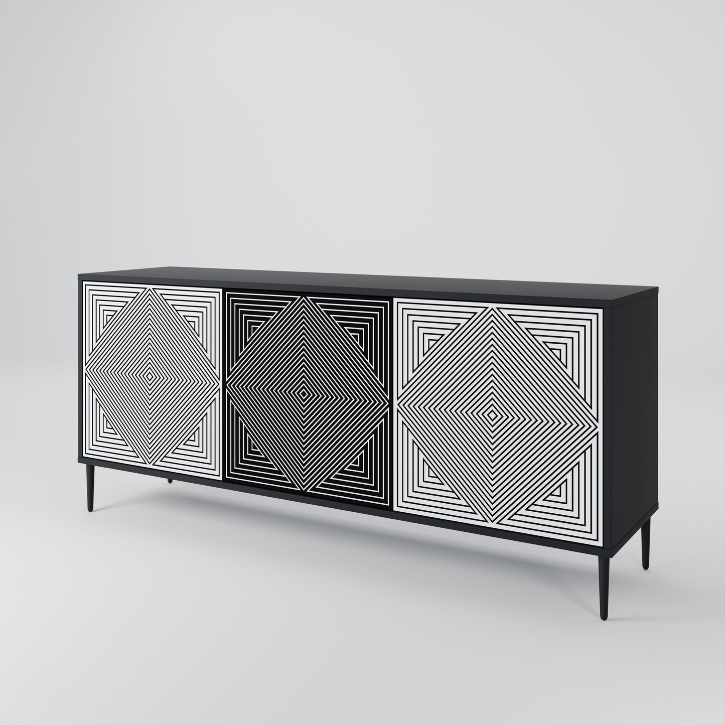 POLYGON ILLUSION 3-Door Sideboard in Black Finish