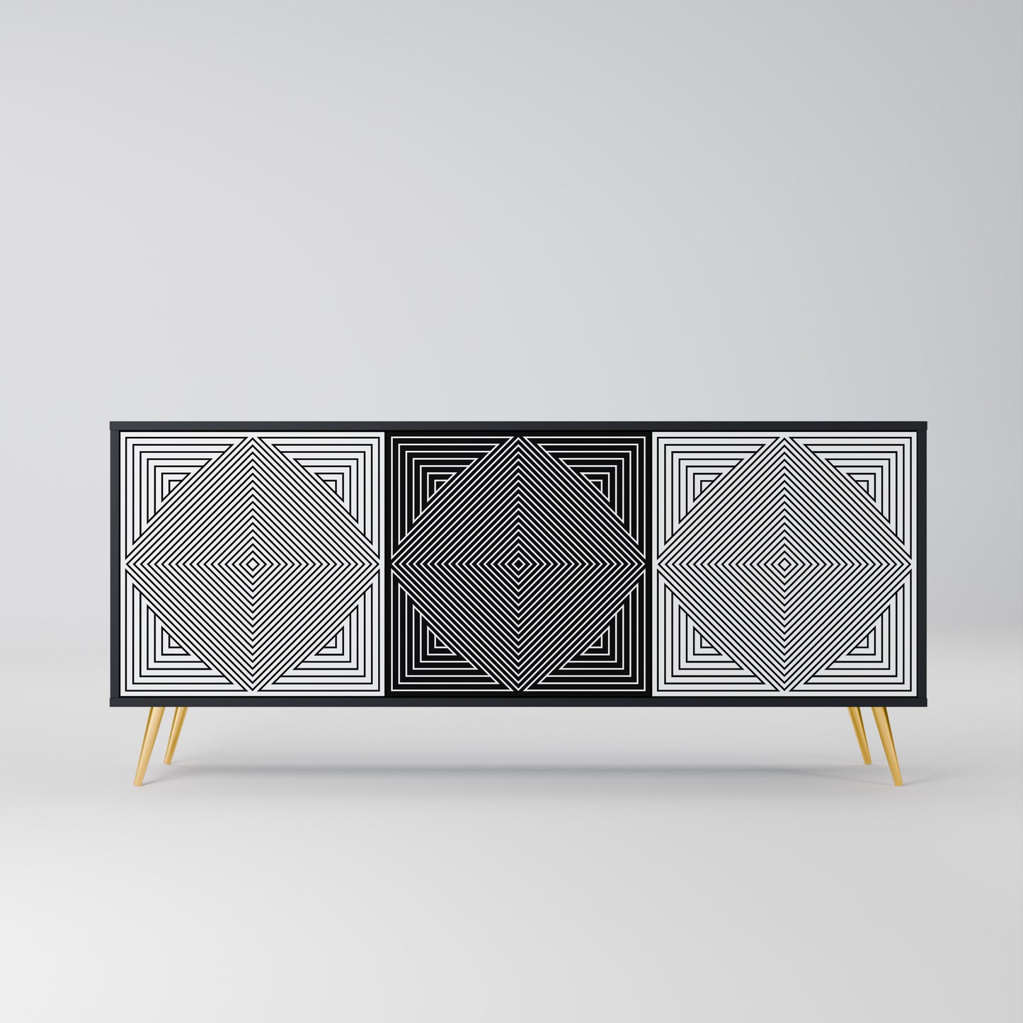 POLYGON ILLUSION 3-Door Sideboard in Black Finish