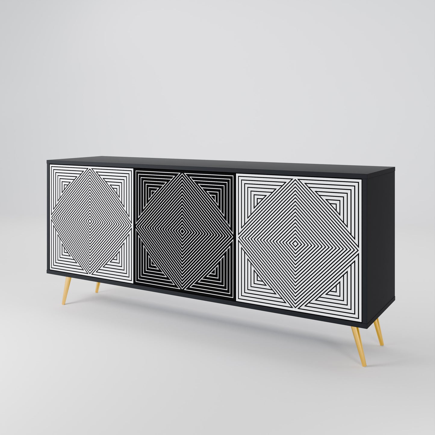 POLYGON ILLUSION 3-Door Sideboard in Black Finish