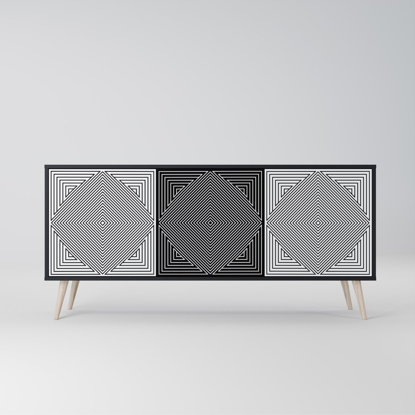 POLYGON ILLUSION 3-Door Sideboard in Black Finish