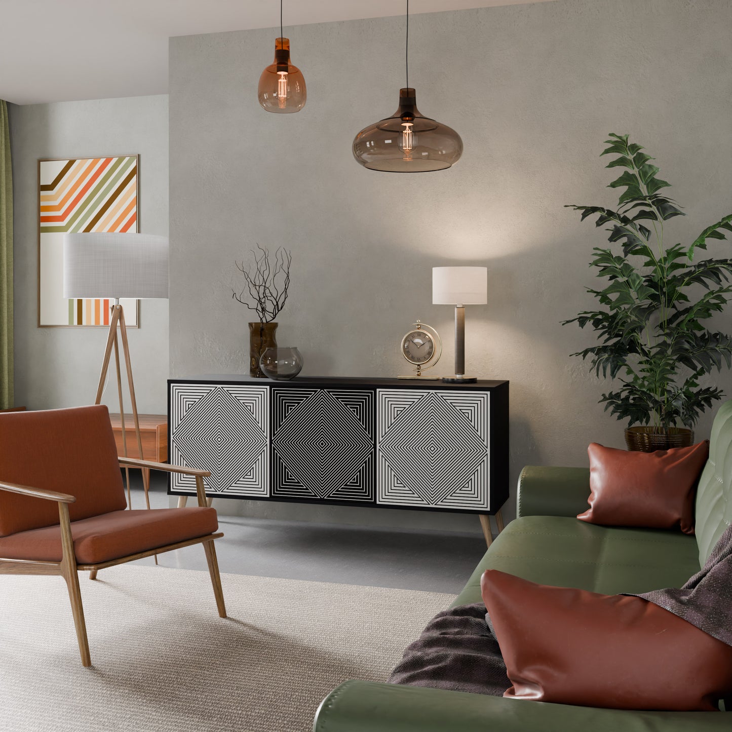 POLYGON ILLUSION 3-Door Sideboard in Black Finish