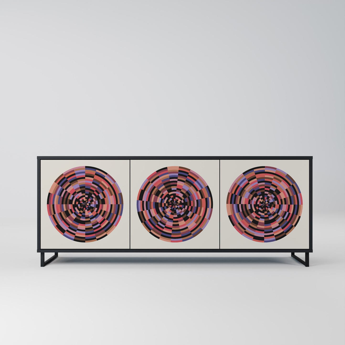 BROWN CIRCLES 3-Door Sideboard in Black Finish