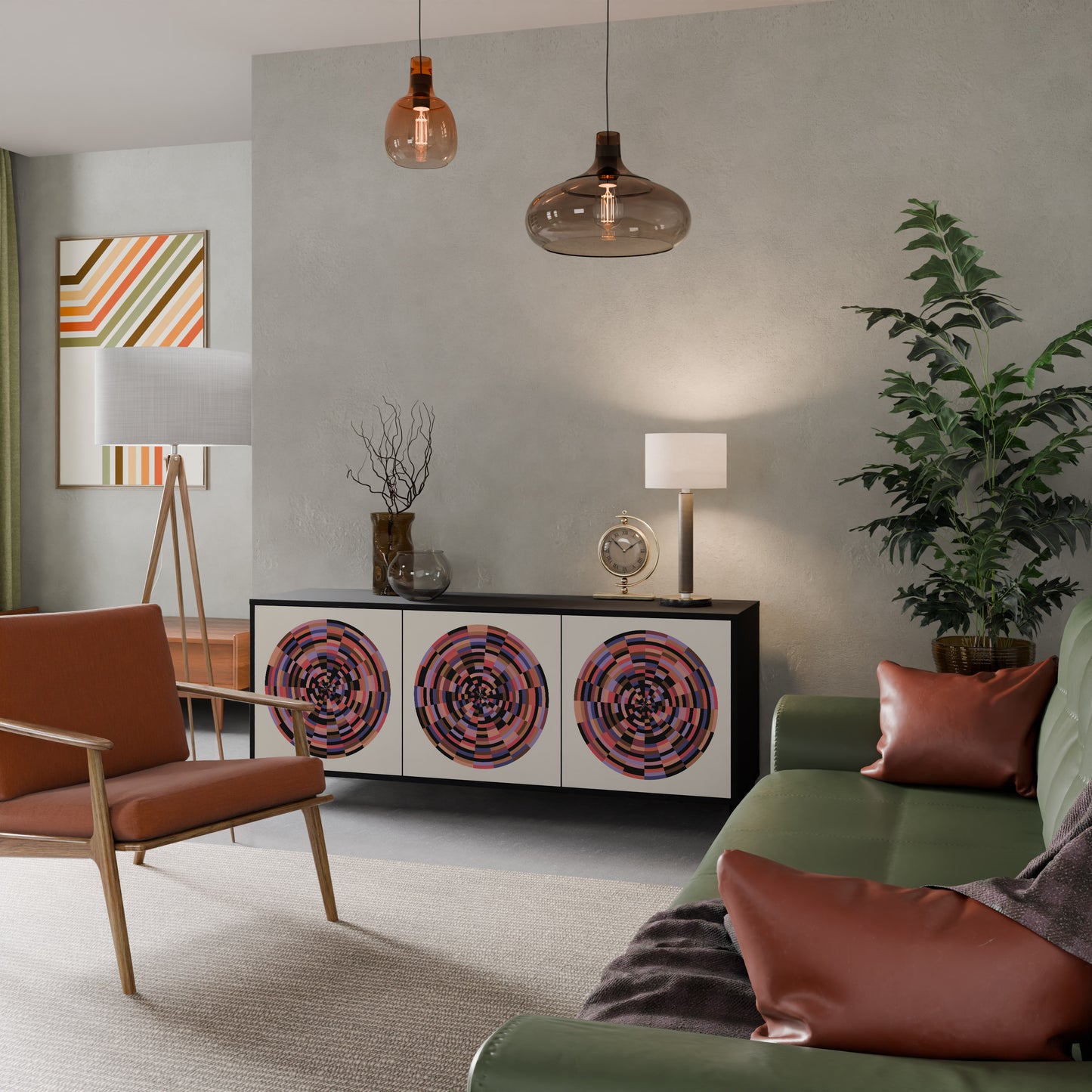 BROWN CIRCLES 3-Door Sideboard in Black Finish