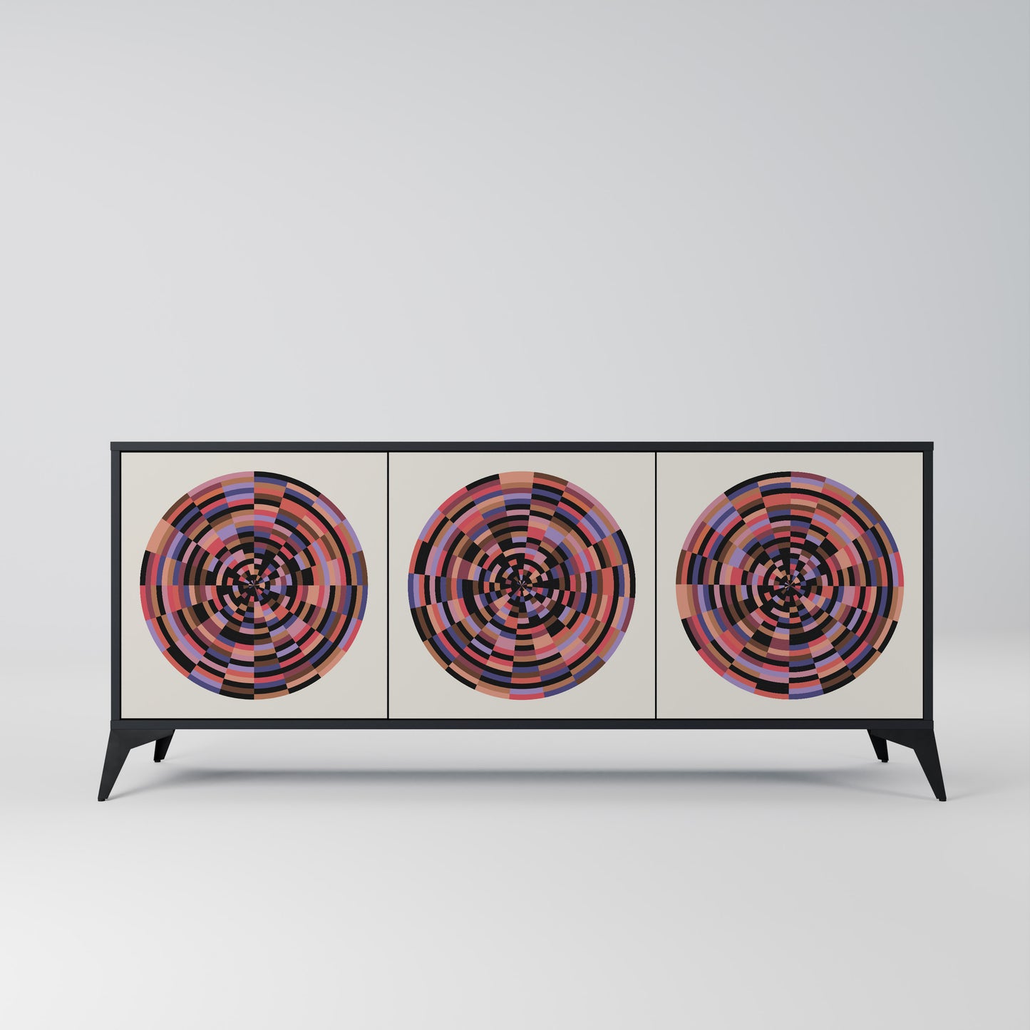 BROWN CIRCLES 3-Door Sideboard in Black Finish