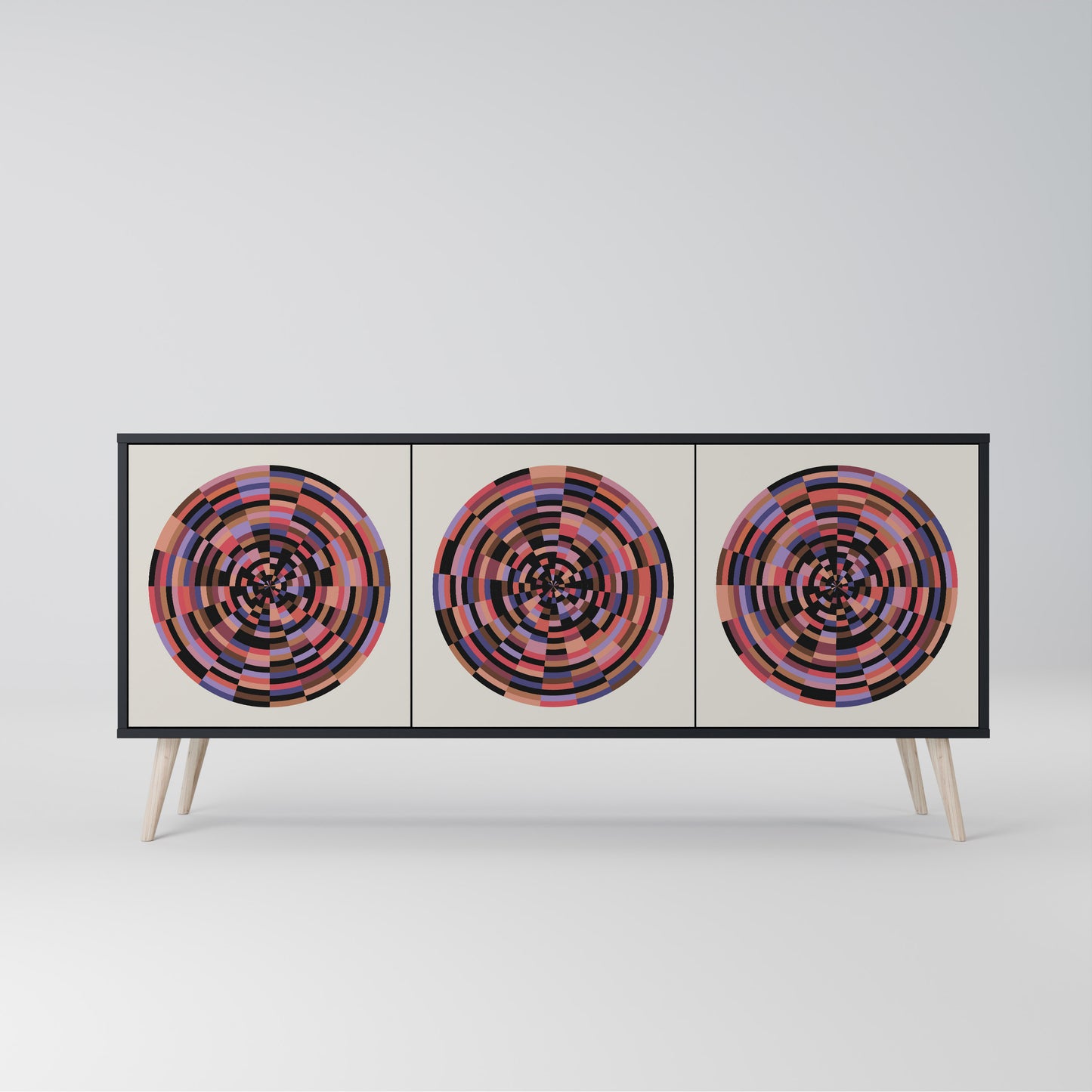 BROWN CIRCLES 3-Door Sideboard in Black Finish