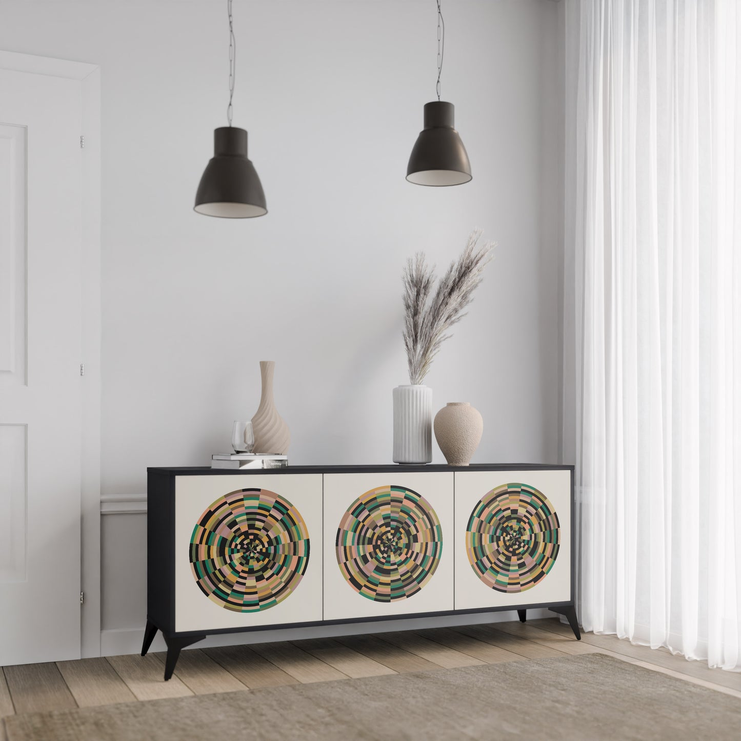 GREEN CIRCLES 3-dörrars skänk i svart finish