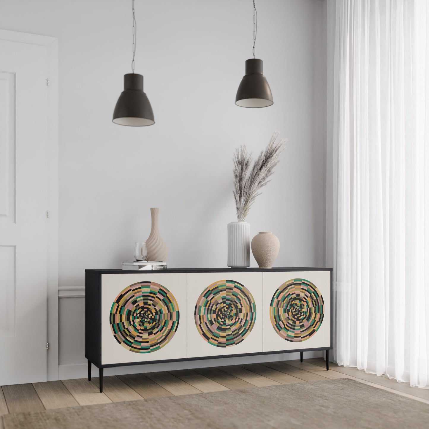 GREEN CIRCLES 3-dörrars skänk i svart finish