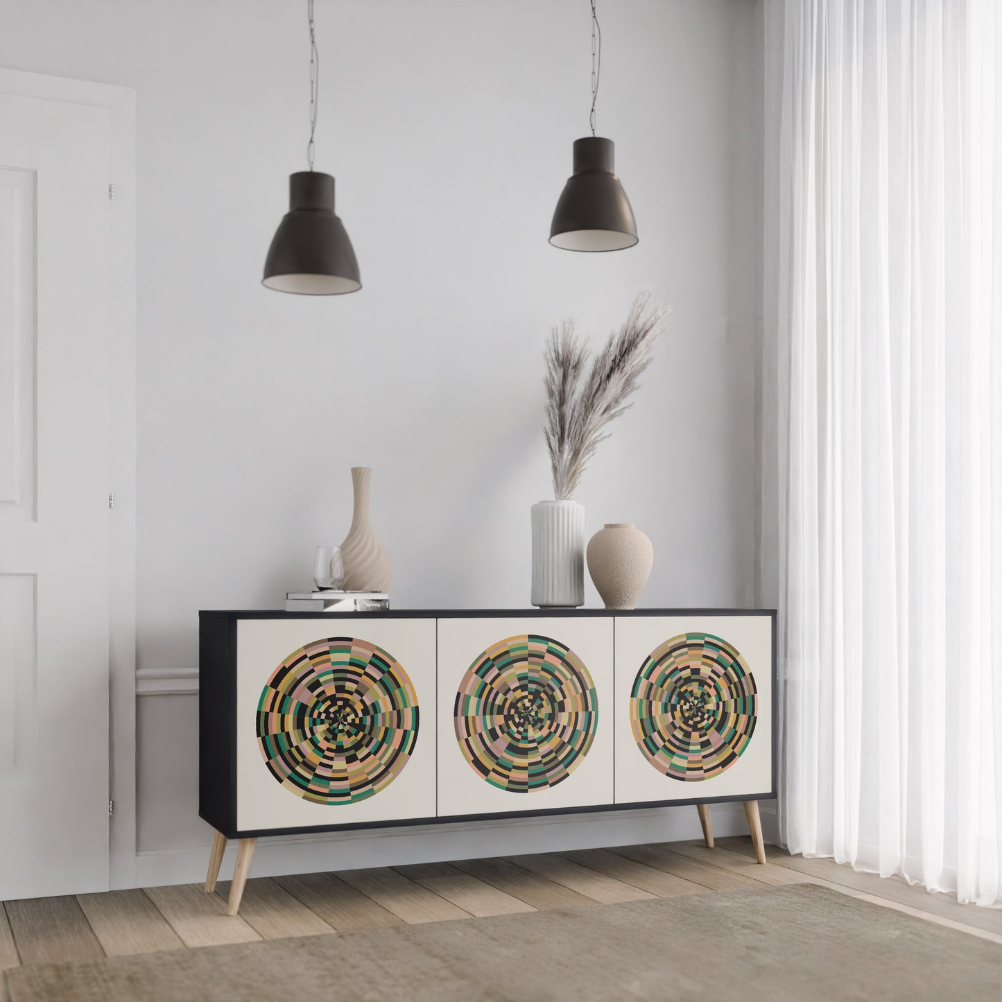 GREEN CIRCLES 3-dörrars skänk i svart finish