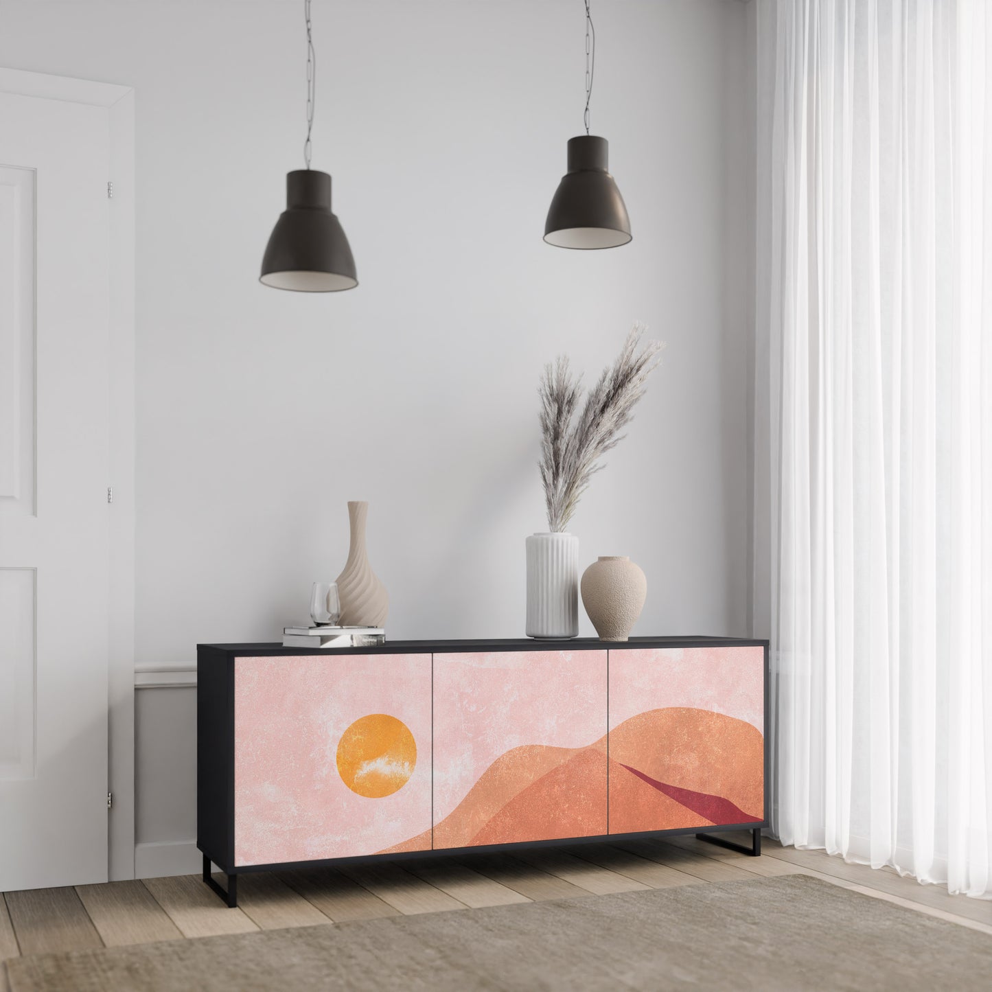LUMINOUS SUNLIGHT 3-Door Sideboard in Black Finish