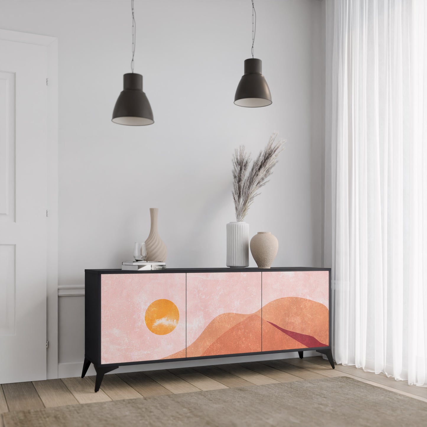 LUMINOUS SUNLIGHT 3-Door Sideboard in Black Finish
