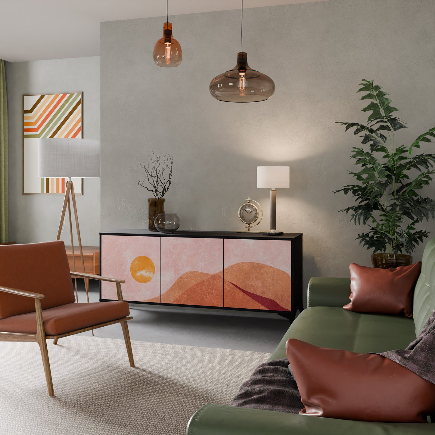 LUMINOUS SUNLIGHT 3-Door Sideboard in Black Finish