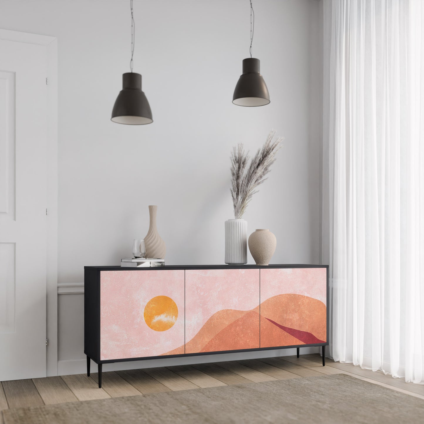 LUMINOUS SUNLIGHT 3-Door Sideboard in Black Finish