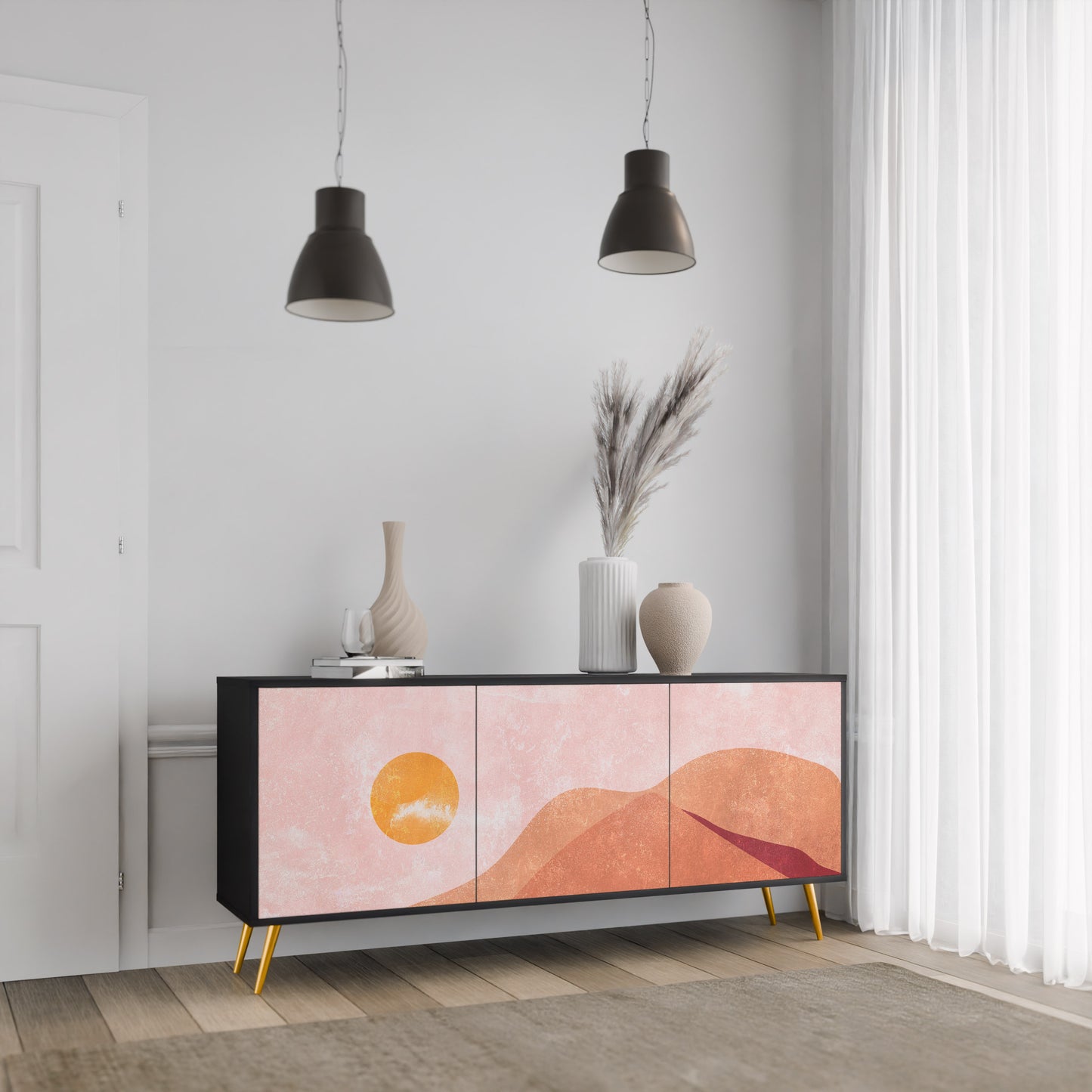 LUMINOUS SUNLIGHT 3-Door Sideboard in Black Finish