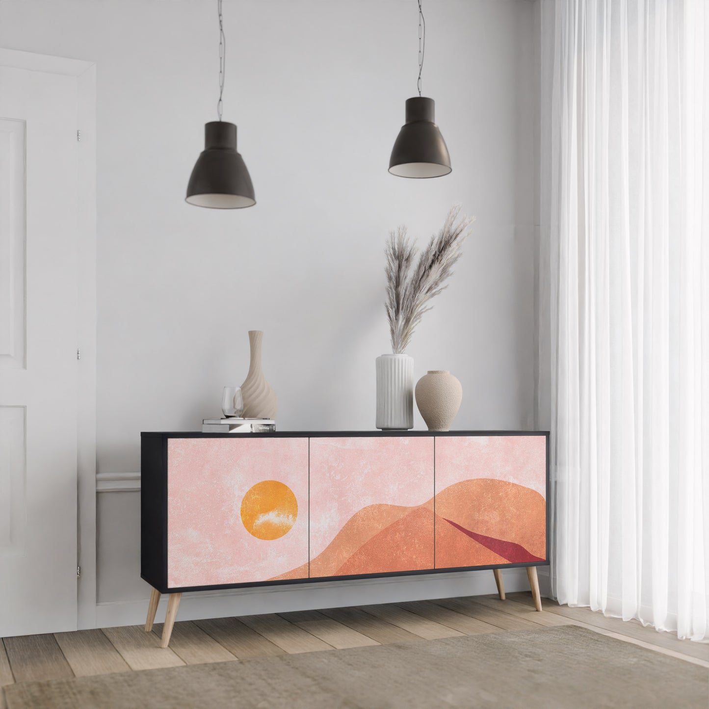 LUMINOUS SUNLIGHT 3-Door Sideboard in Black Finish