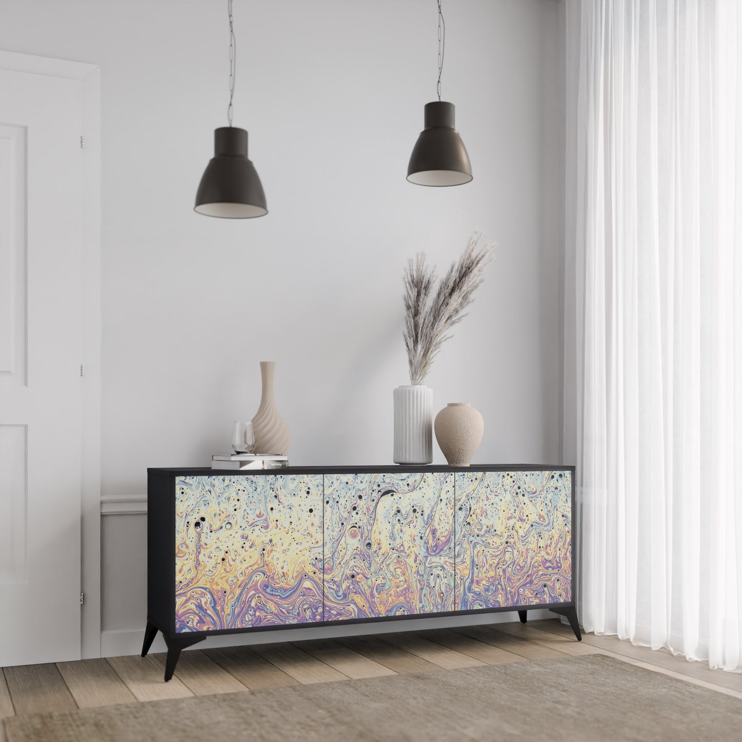 MOSAIC OF COLOURS 3-dörrars skänk i svart finish