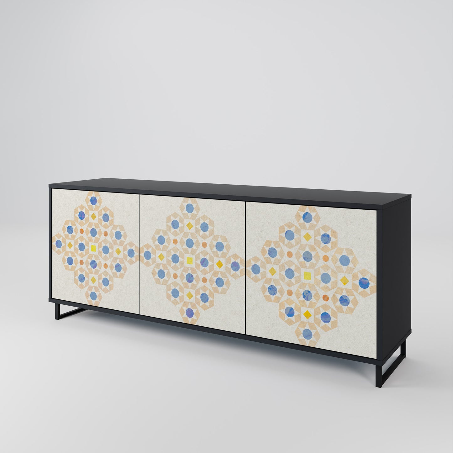 PATTERNED PRISM 3-Door Sideboard in Black Finish