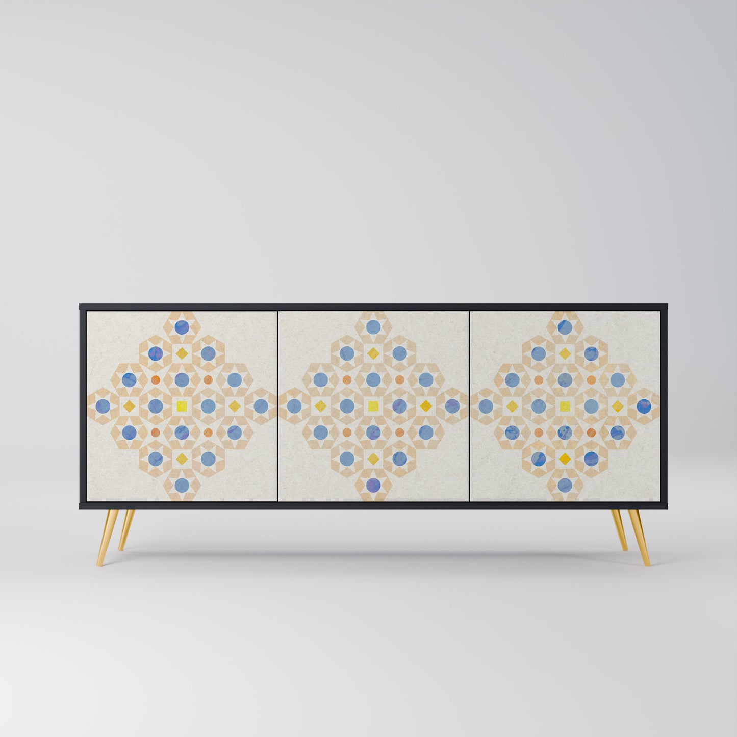 PATTERNED PRISM 3-Door Sideboard in Black Finish