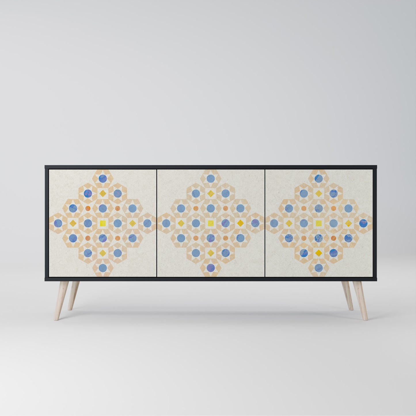 PATTERNED PRISM 3-Door Sideboard in Black Finish