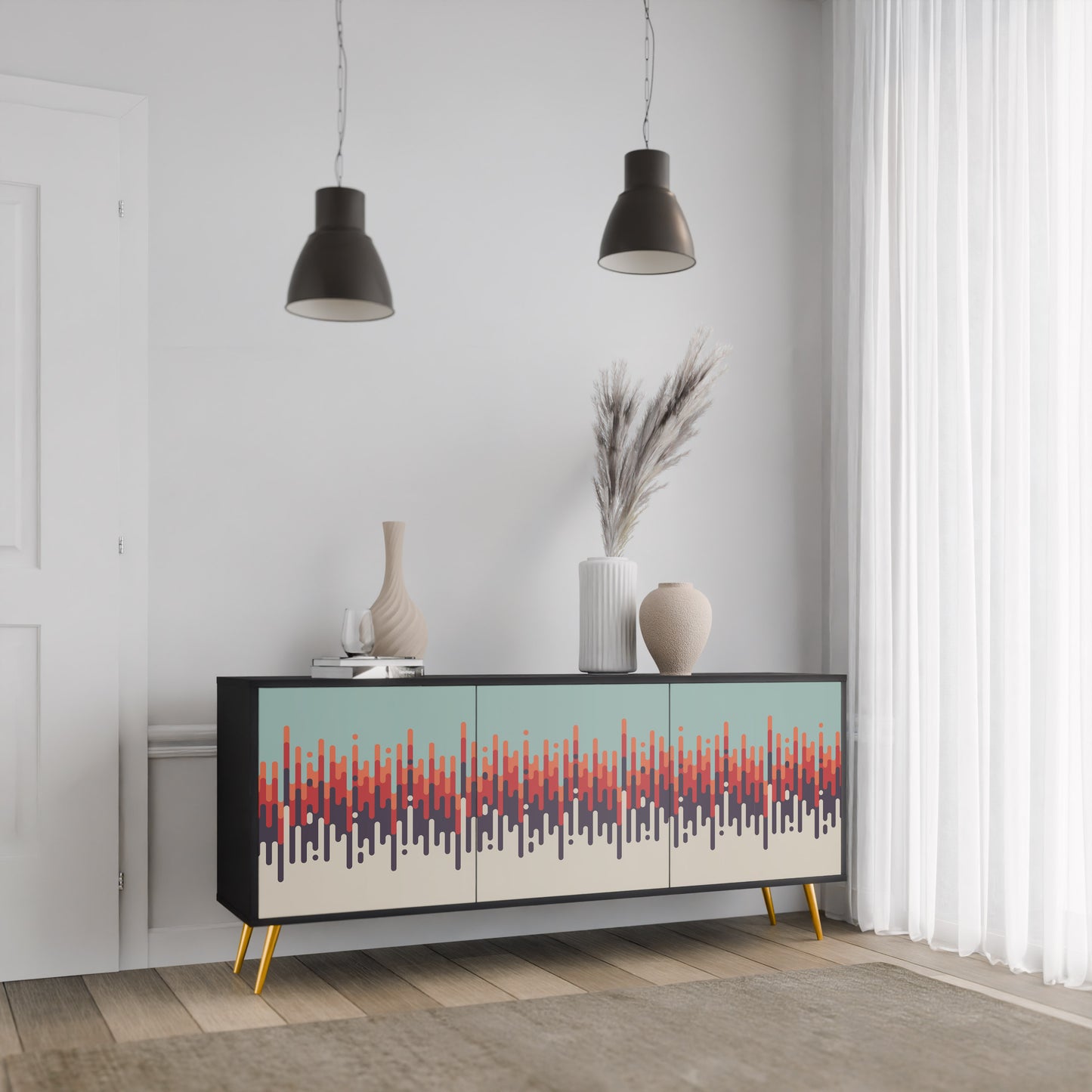 CHROMA CONTOURS 3-Door Sideboard in Black Finish
