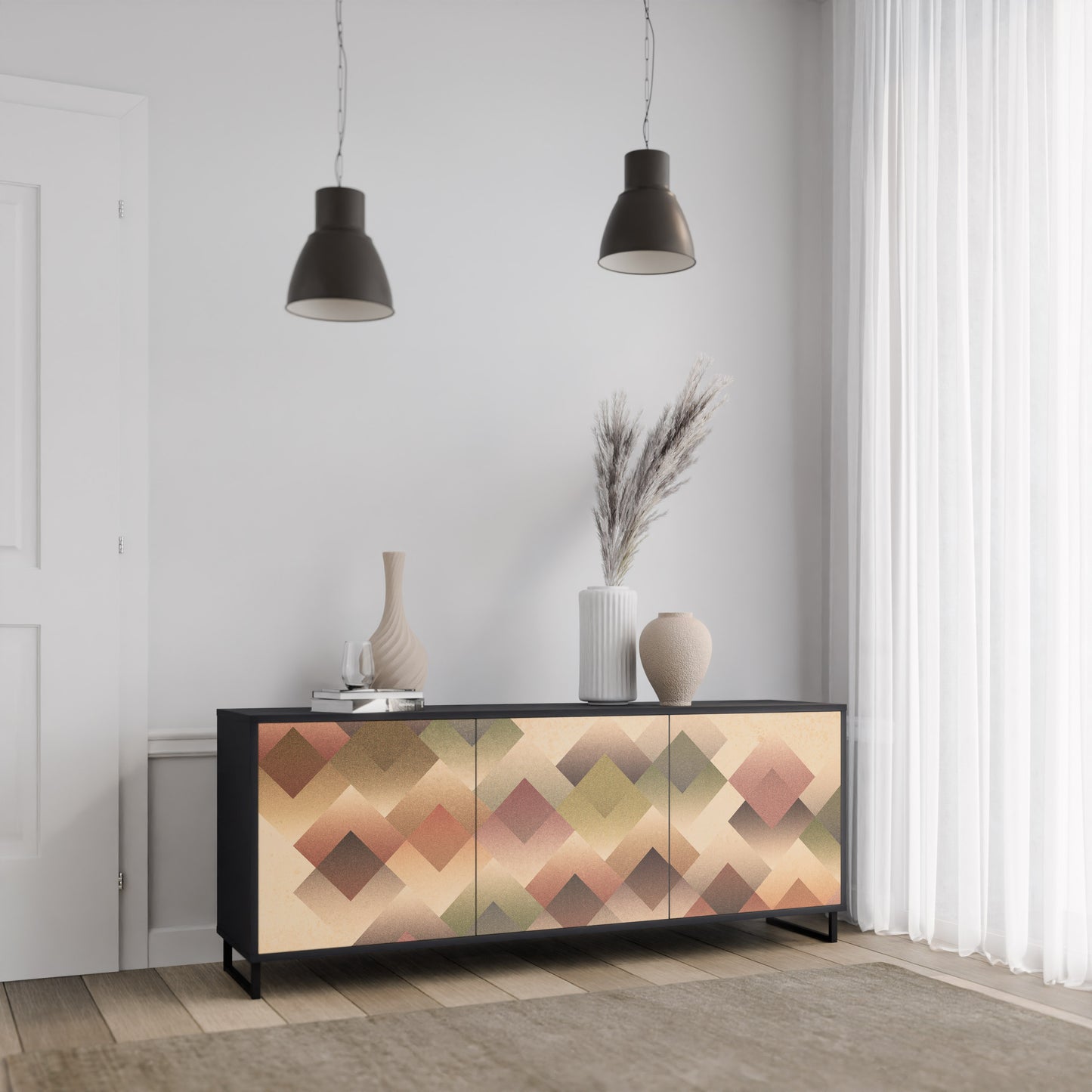 GEOMETRIC FUSION 3-dörrars skänk i svart finish