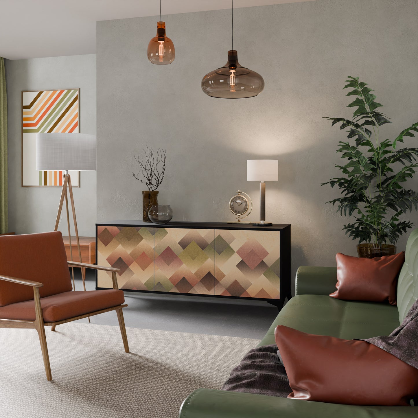 GEOMETRIC FUSION 3-dörrars skänk i svart finish