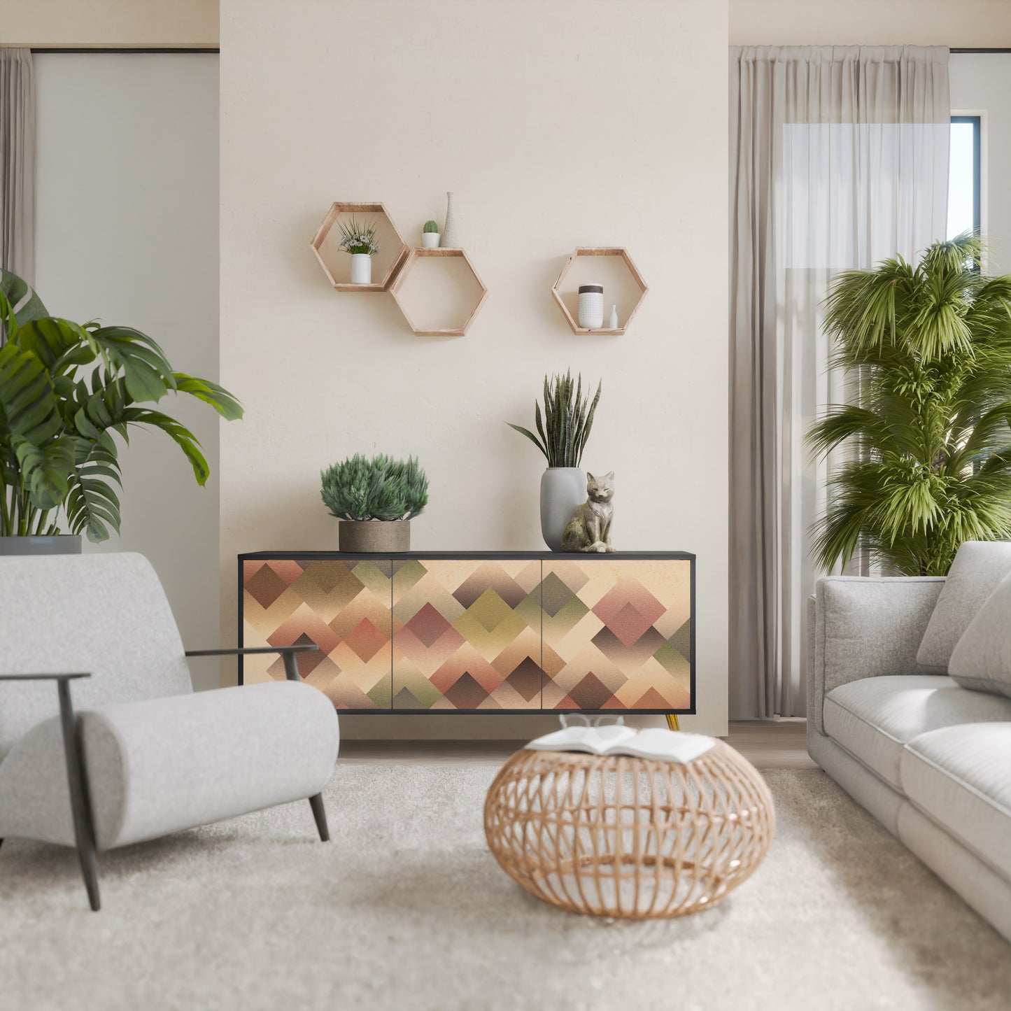 GEOMETRIC FUSION 3-dörrars skänk i svart finish
