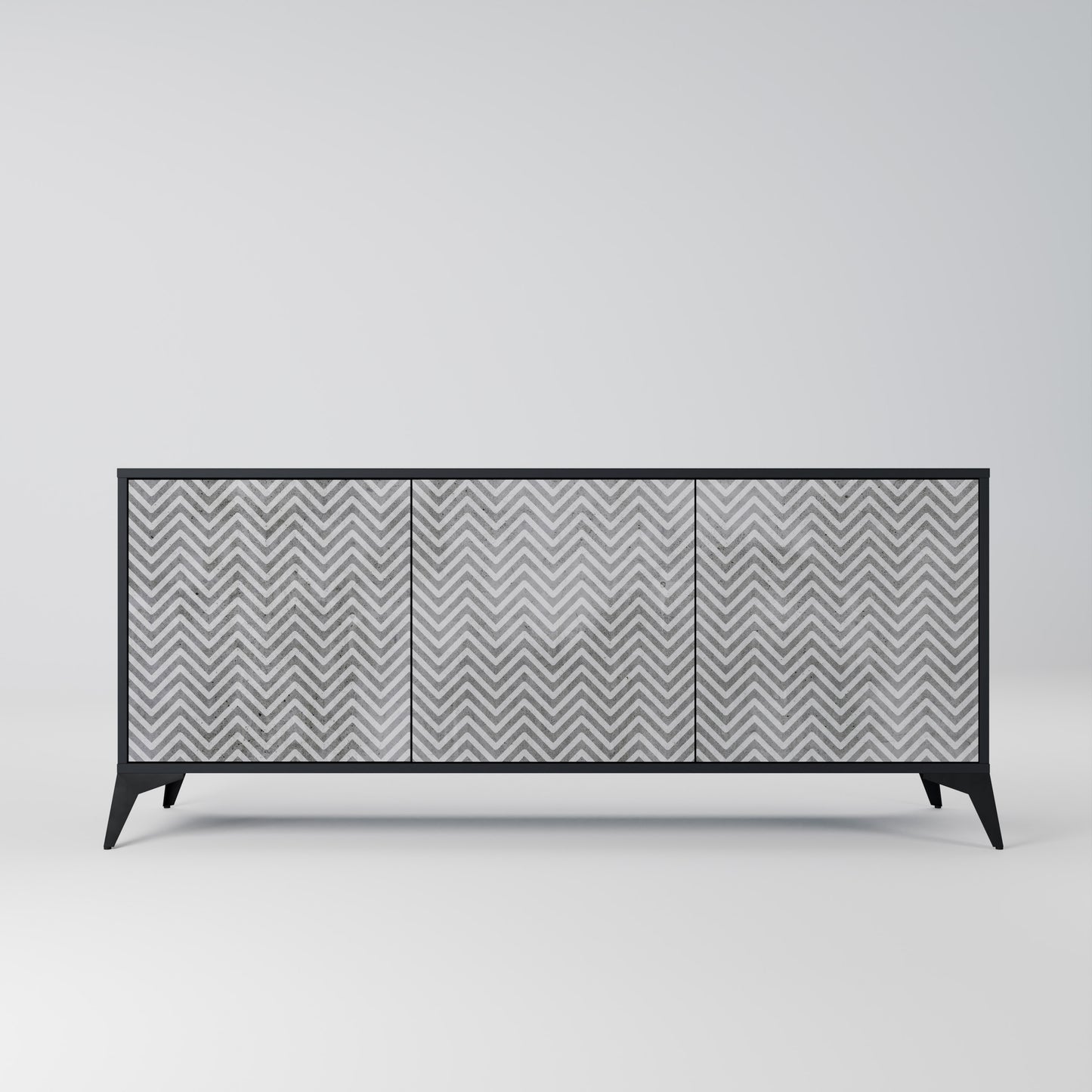 CONCRETE ZIG ZAG 3-Door Sideboard in Black Finish