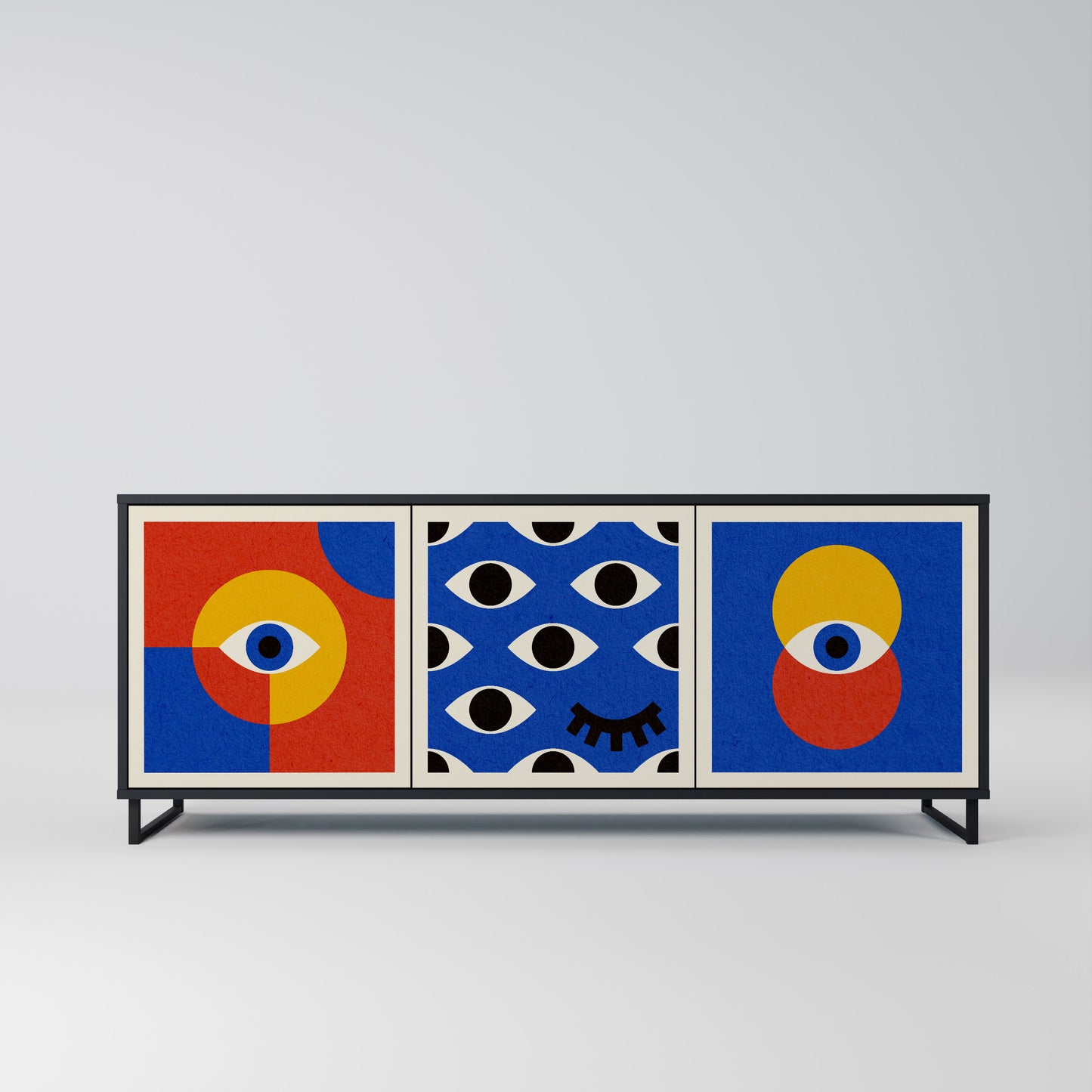GEOMETRIC EYES 3-dörrars skänk i svart finish