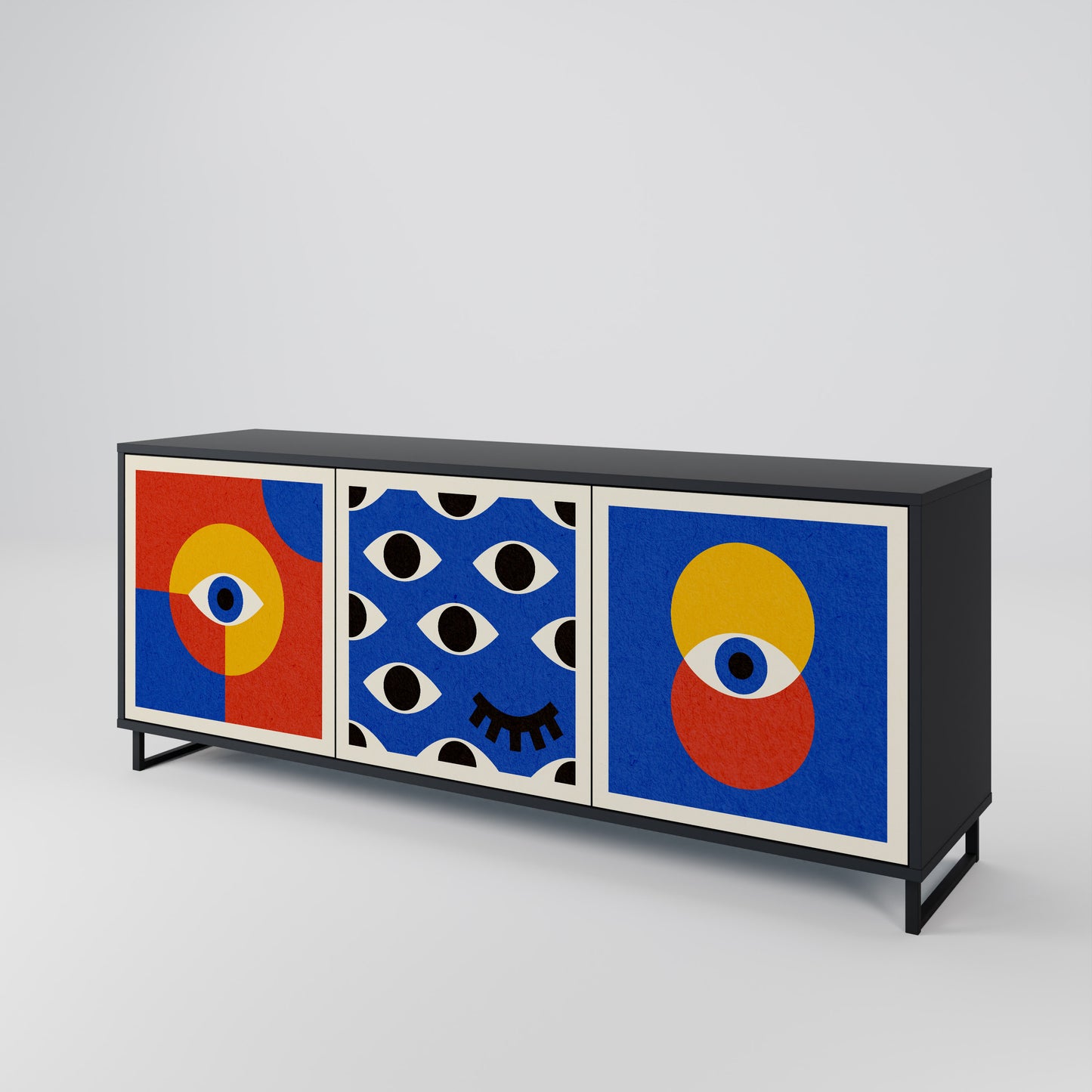 GEOMETRIC EYES 3-dörrars skänk i svart finish