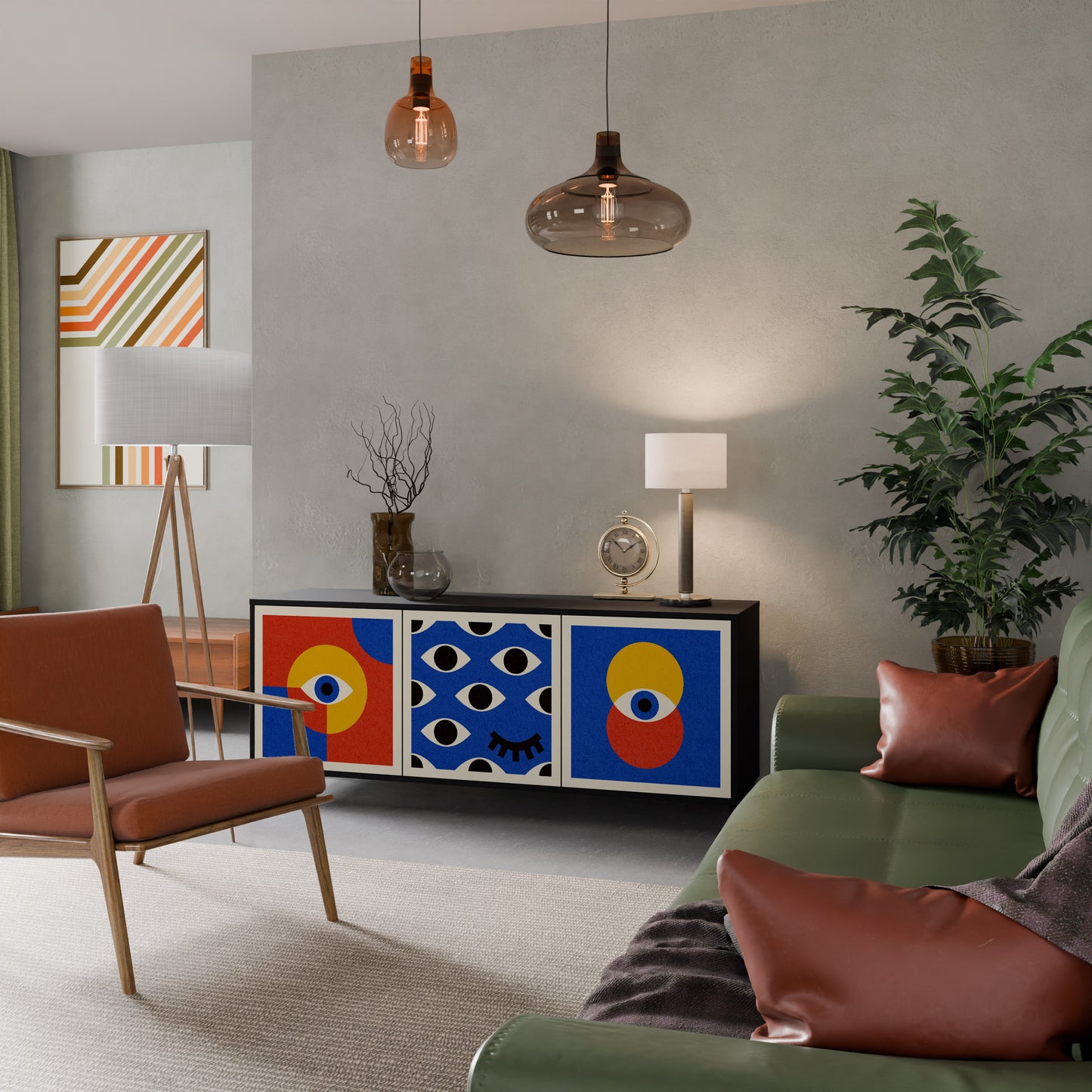 GEOMETRIC EYES 3-dörrars skänk i svart finish