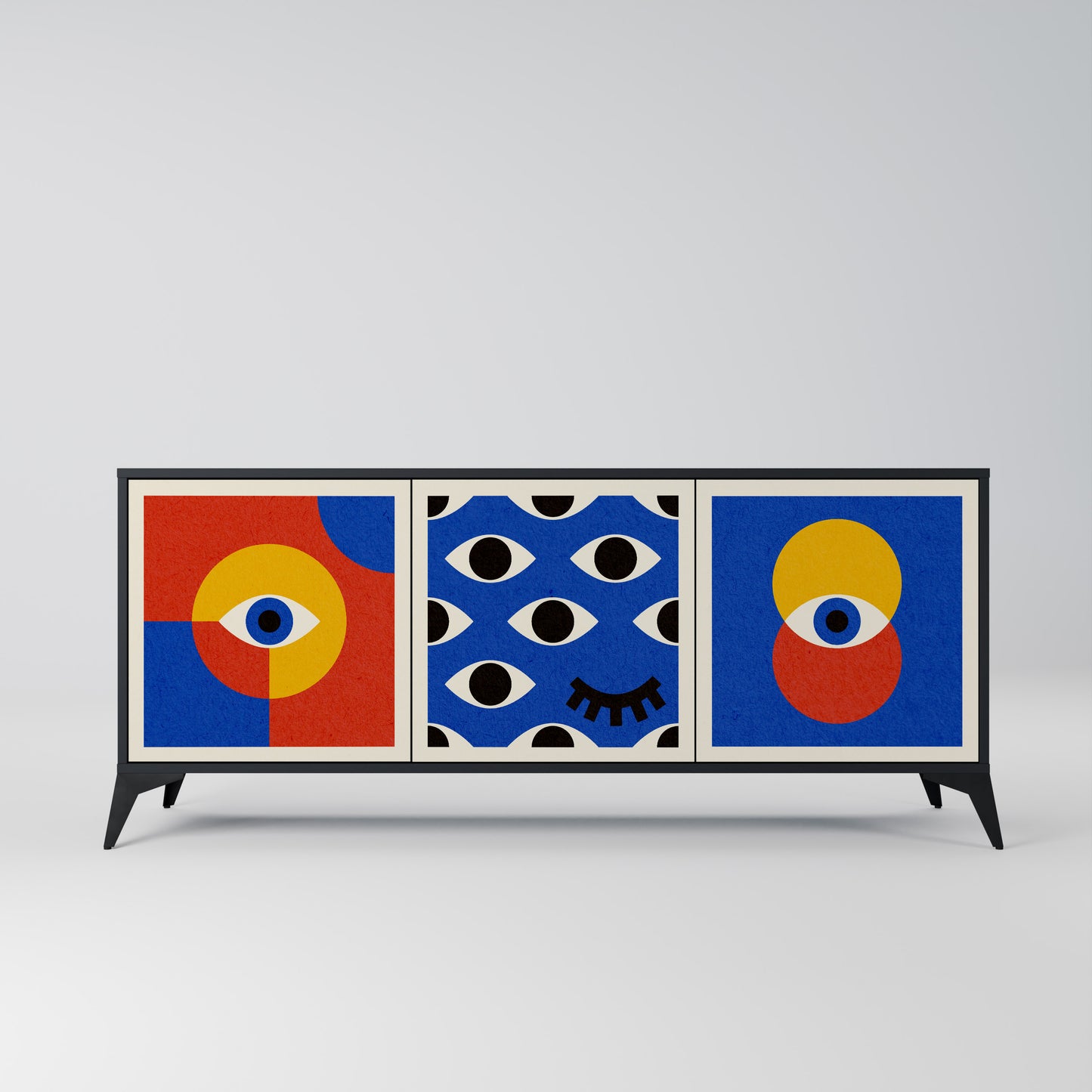 GEOMETRIC EYES 3-dörrars skänk i svart finish