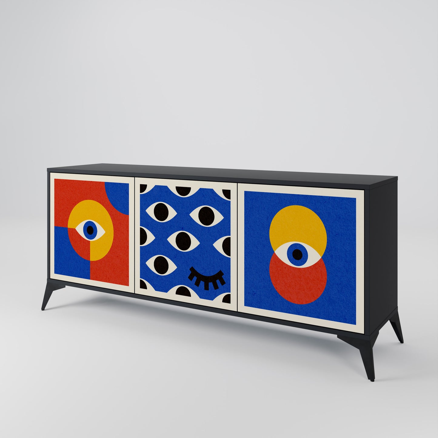 GEOMETRIC EYES 3-dörrars skänk i svart finish