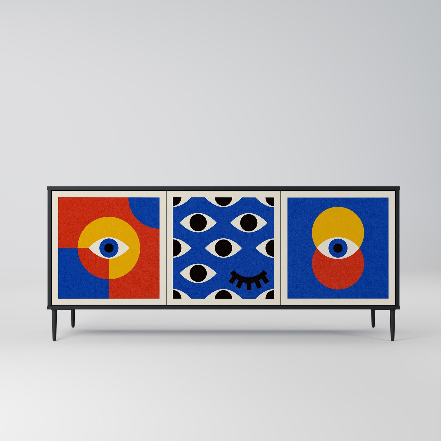 GEOMETRIC EYES 3-dörrars skänk i svart finish