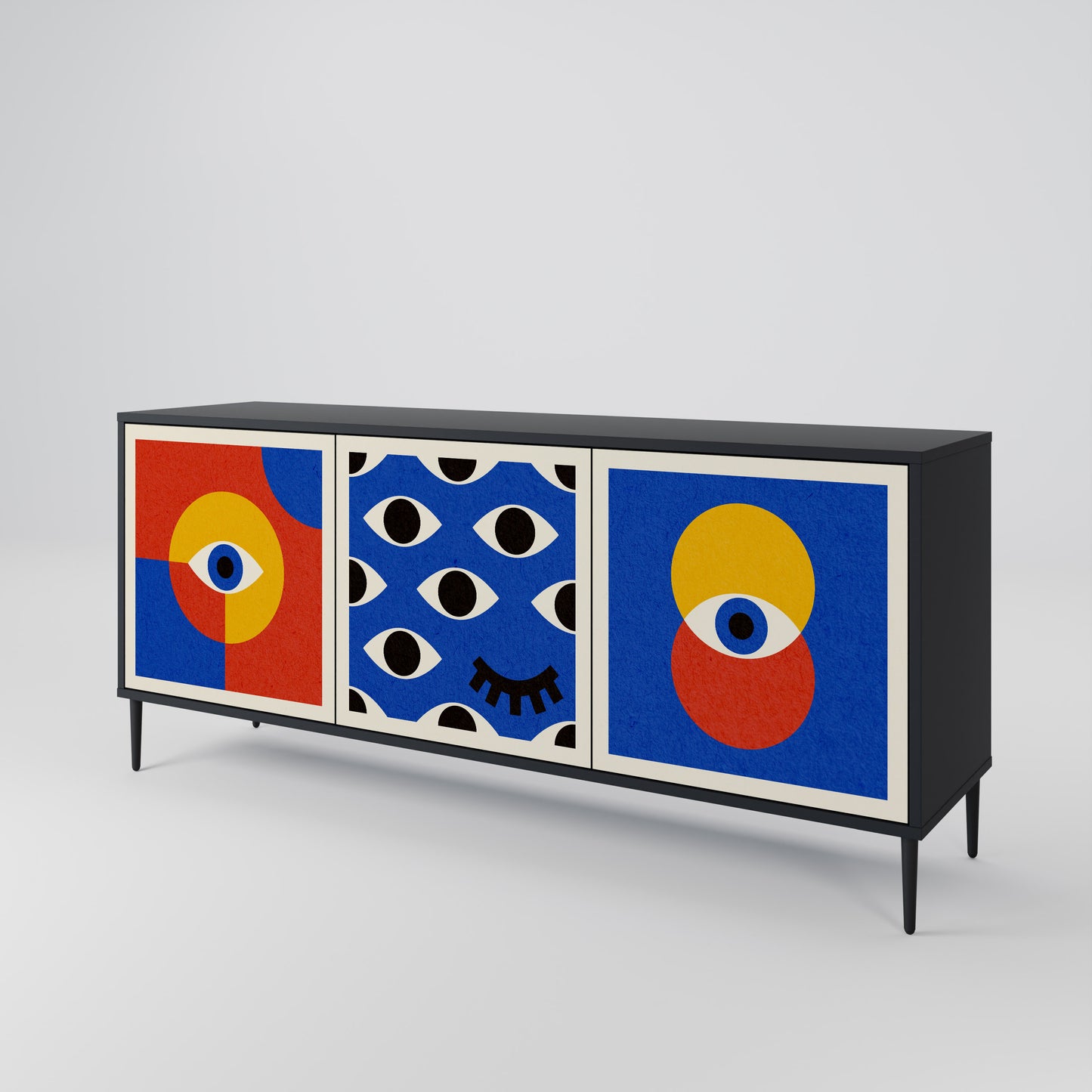 GEOMETRIC EYES 3-dörrars skänk i svart finish