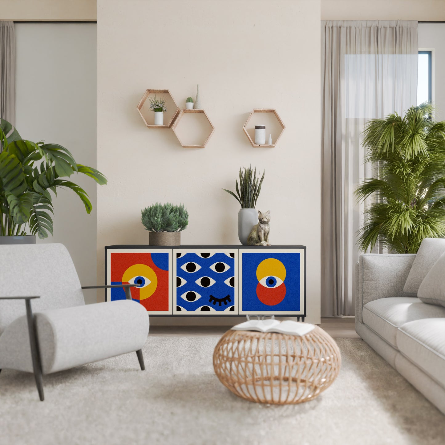 GEOMETRIC EYES 3-dörrars skänk i svart finish