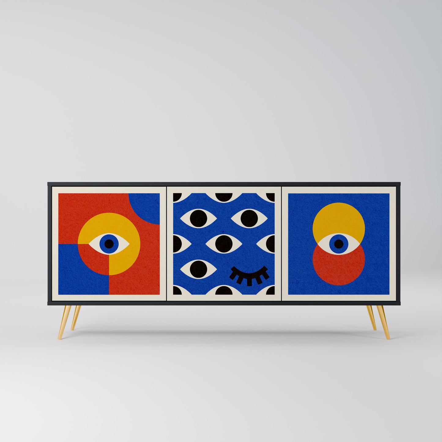 GEOMETRIC EYES 3-dörrars skänk i svart finish