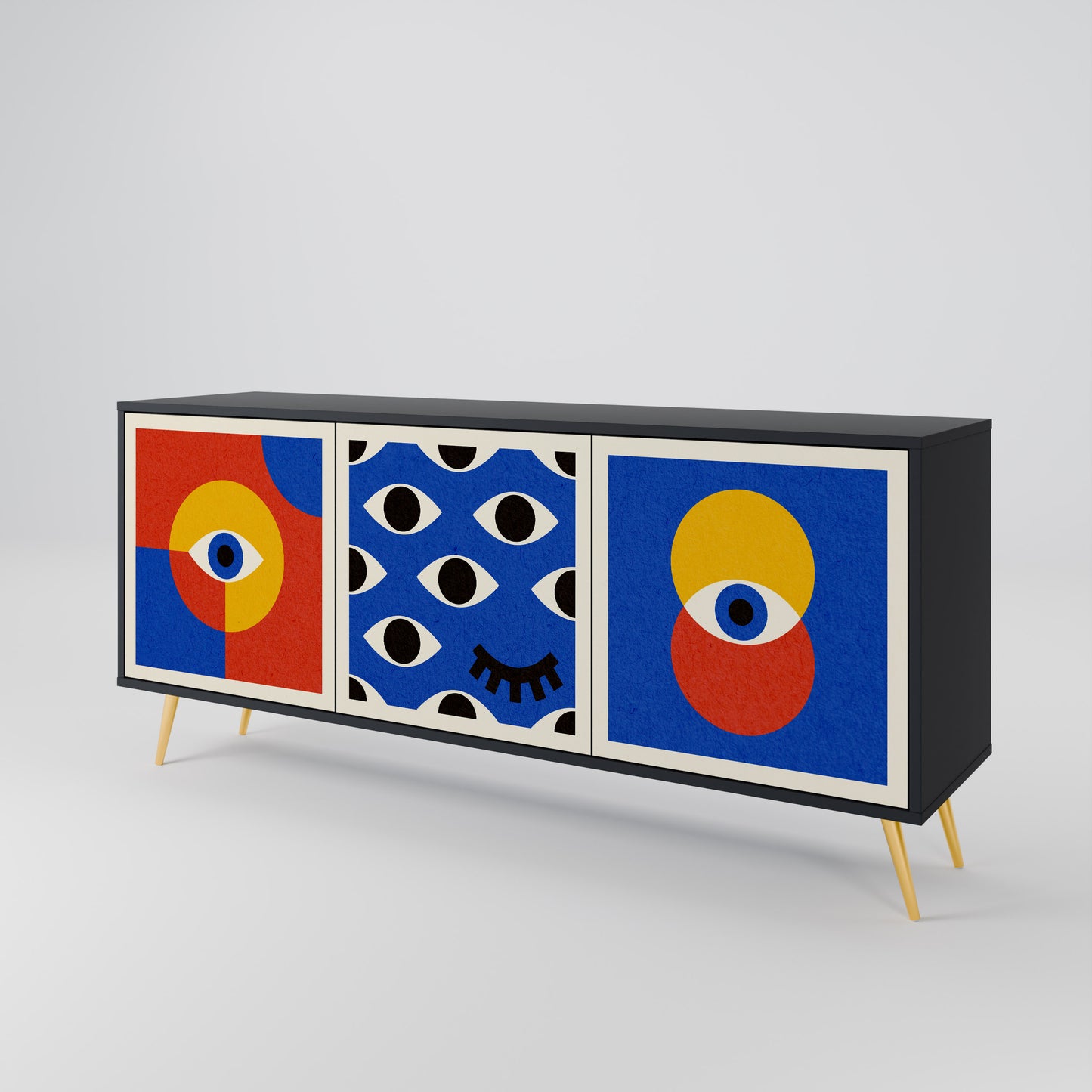 GEOMETRIC EYES 3-dörrars skänk i svart finish