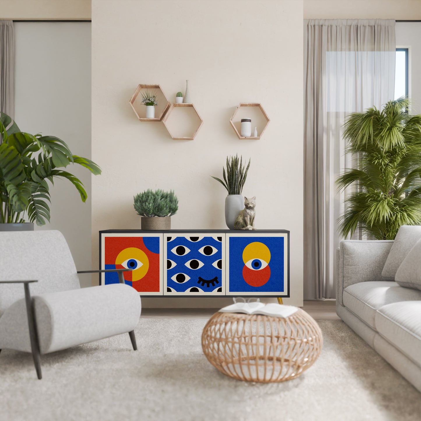 GEOMETRIC EYES 3-dörrars skänk i svart finish