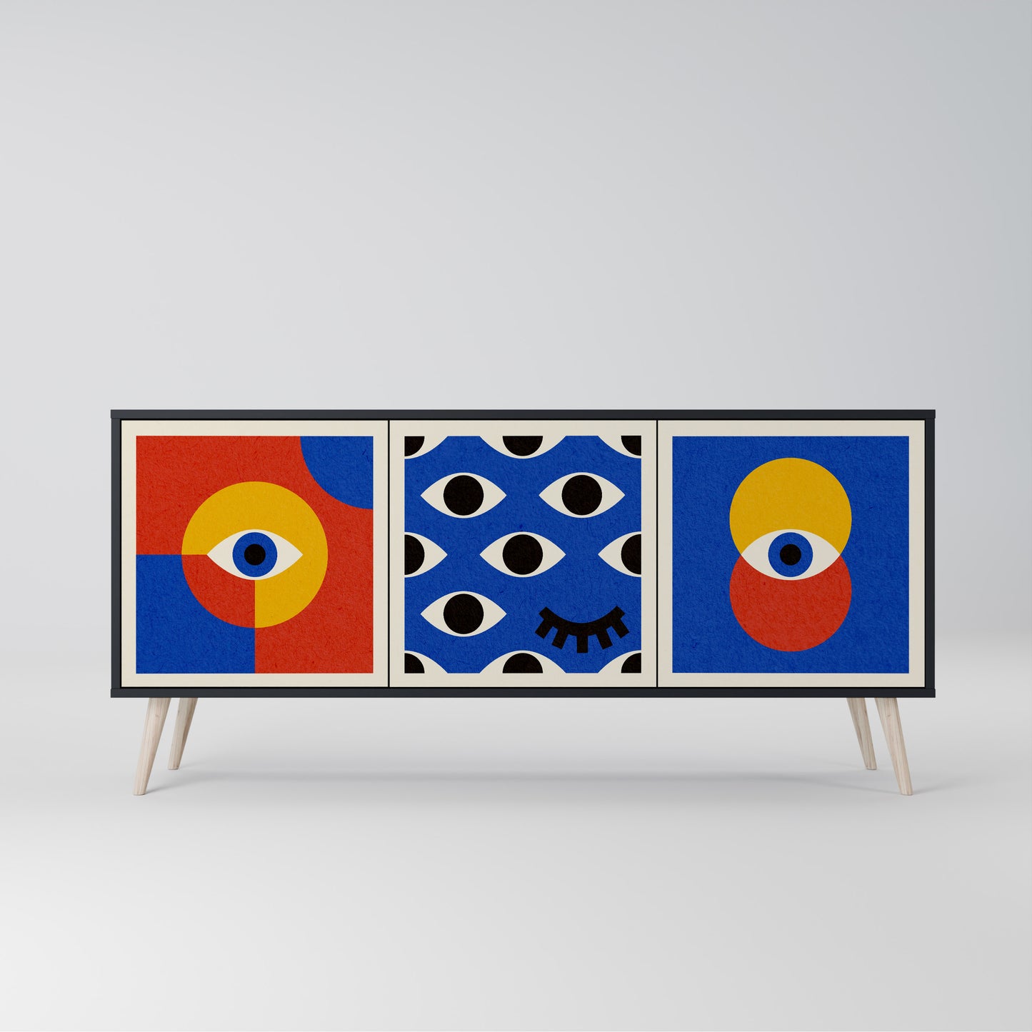 GEOMETRIC EYES 3-dörrars skänk i svart finish