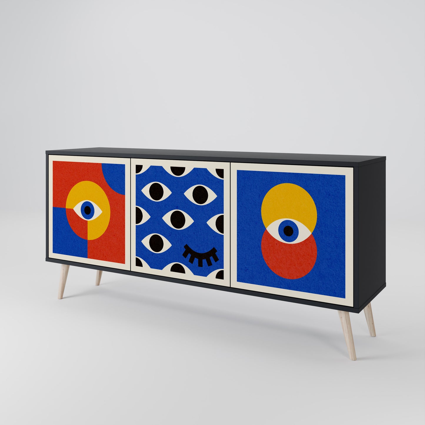 GEOMETRIC EYES 3-dörrars skänk i svart finish