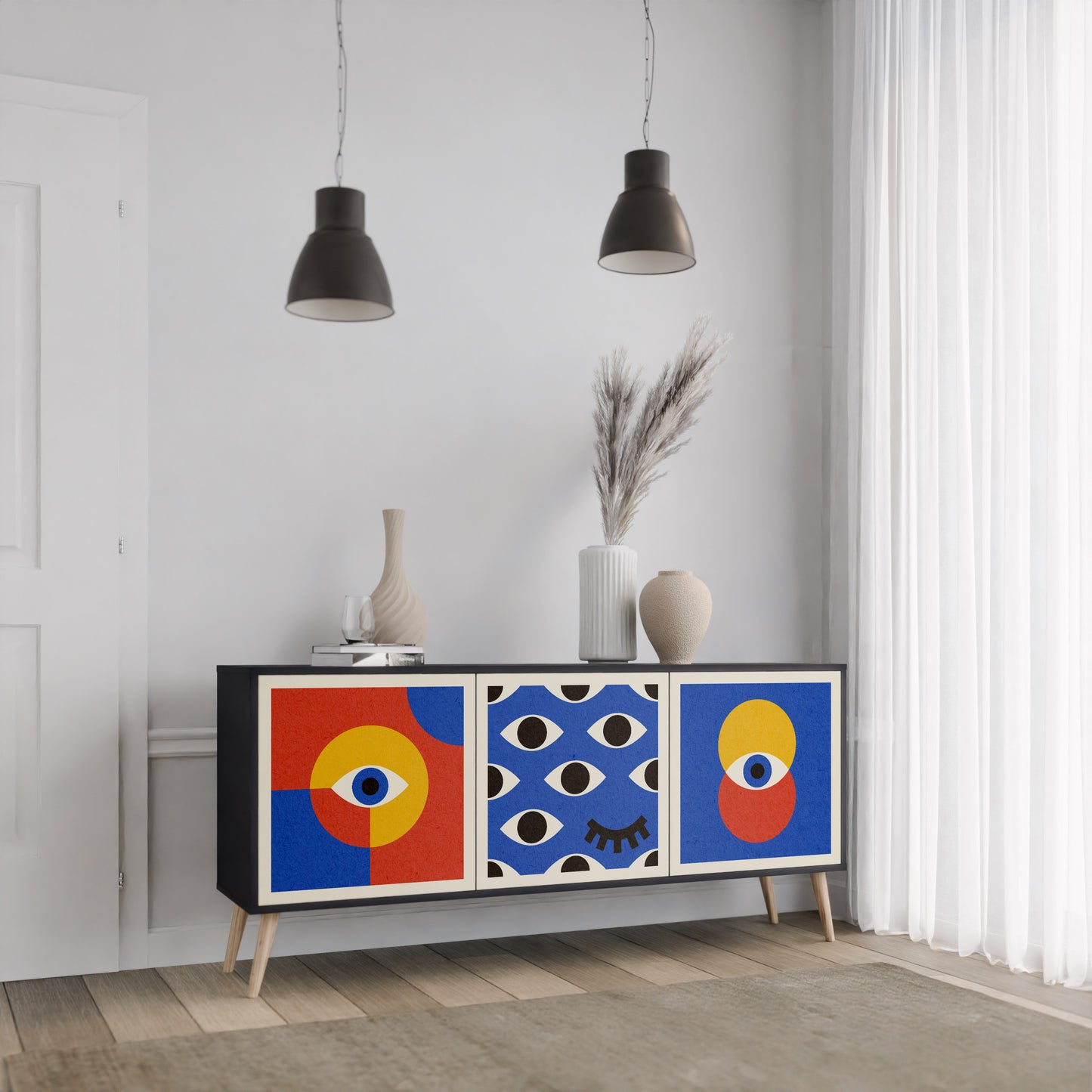 GEOMETRIC EYES 3-dörrars skänk i svart finish