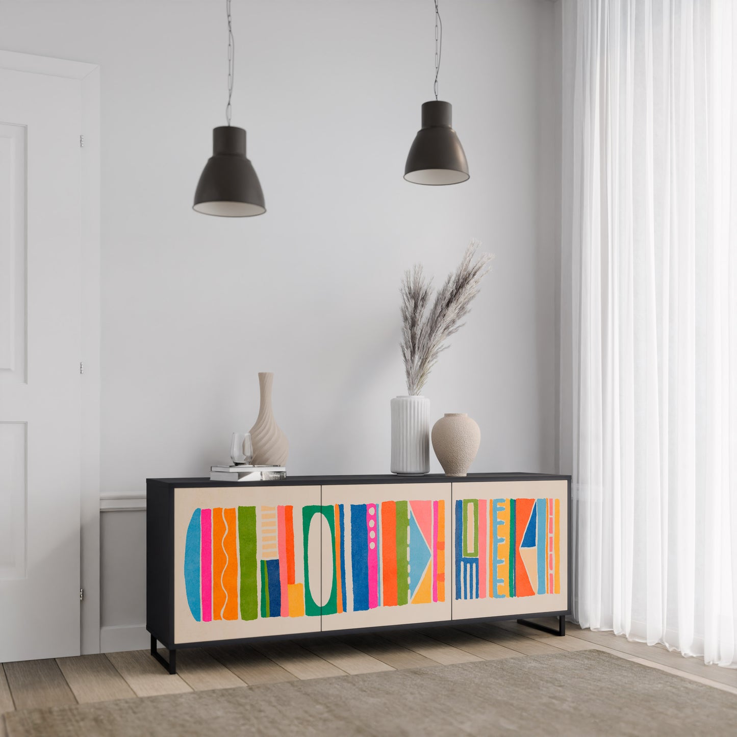 GEOMETRIC SHINE 3-dörrars skänk i svart finish