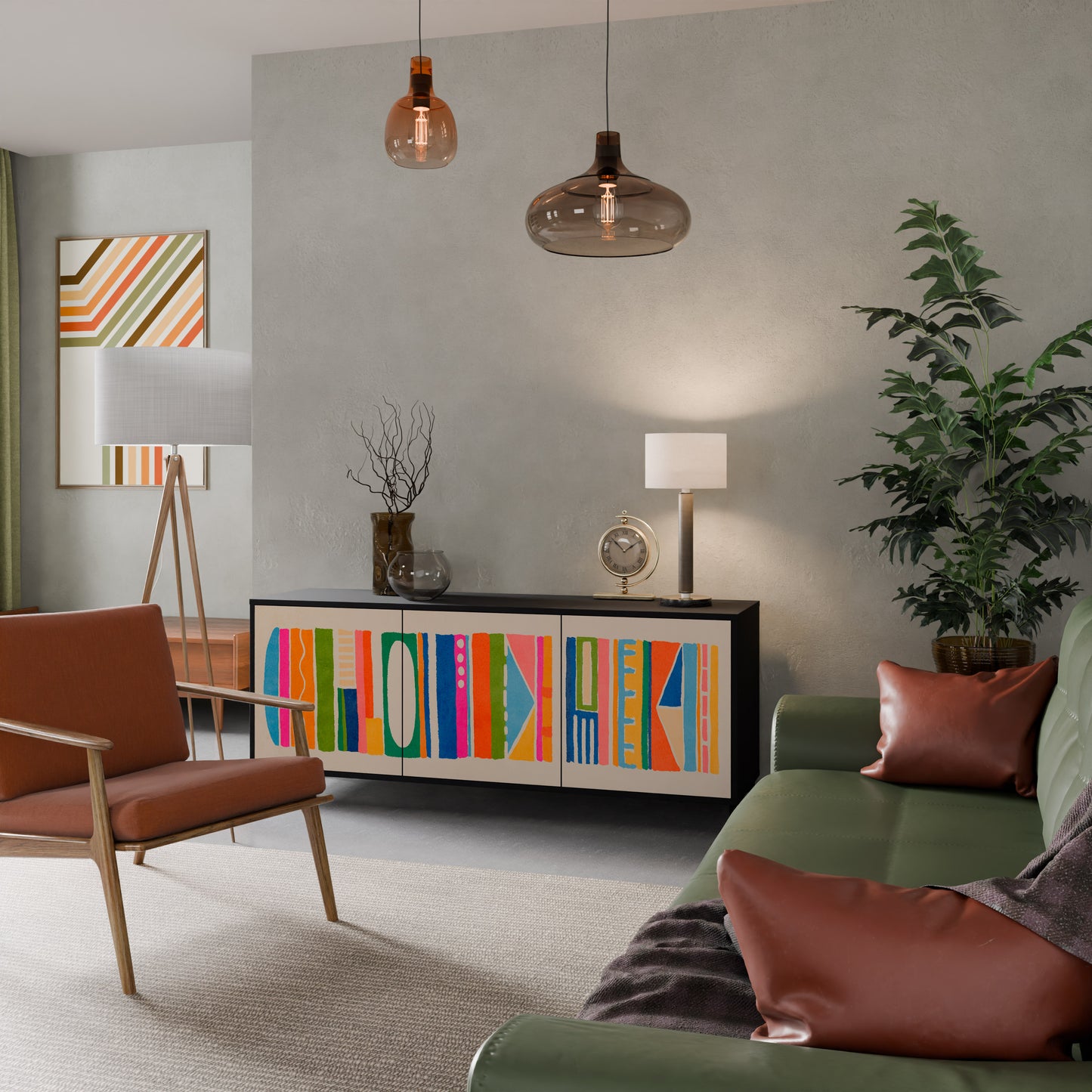 GEOMETRIC SHINE 3-dörrars skänk i svart finish