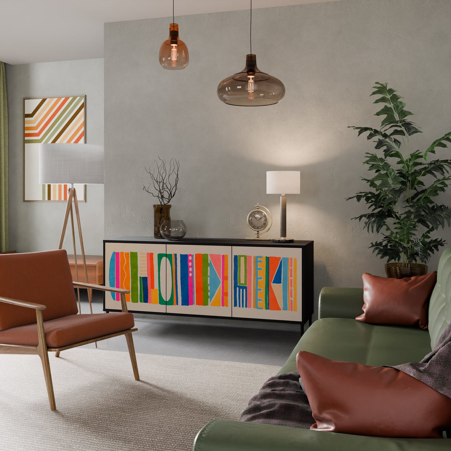 GEOMETRIC SHINE 3-dörrars skänk i svart finish