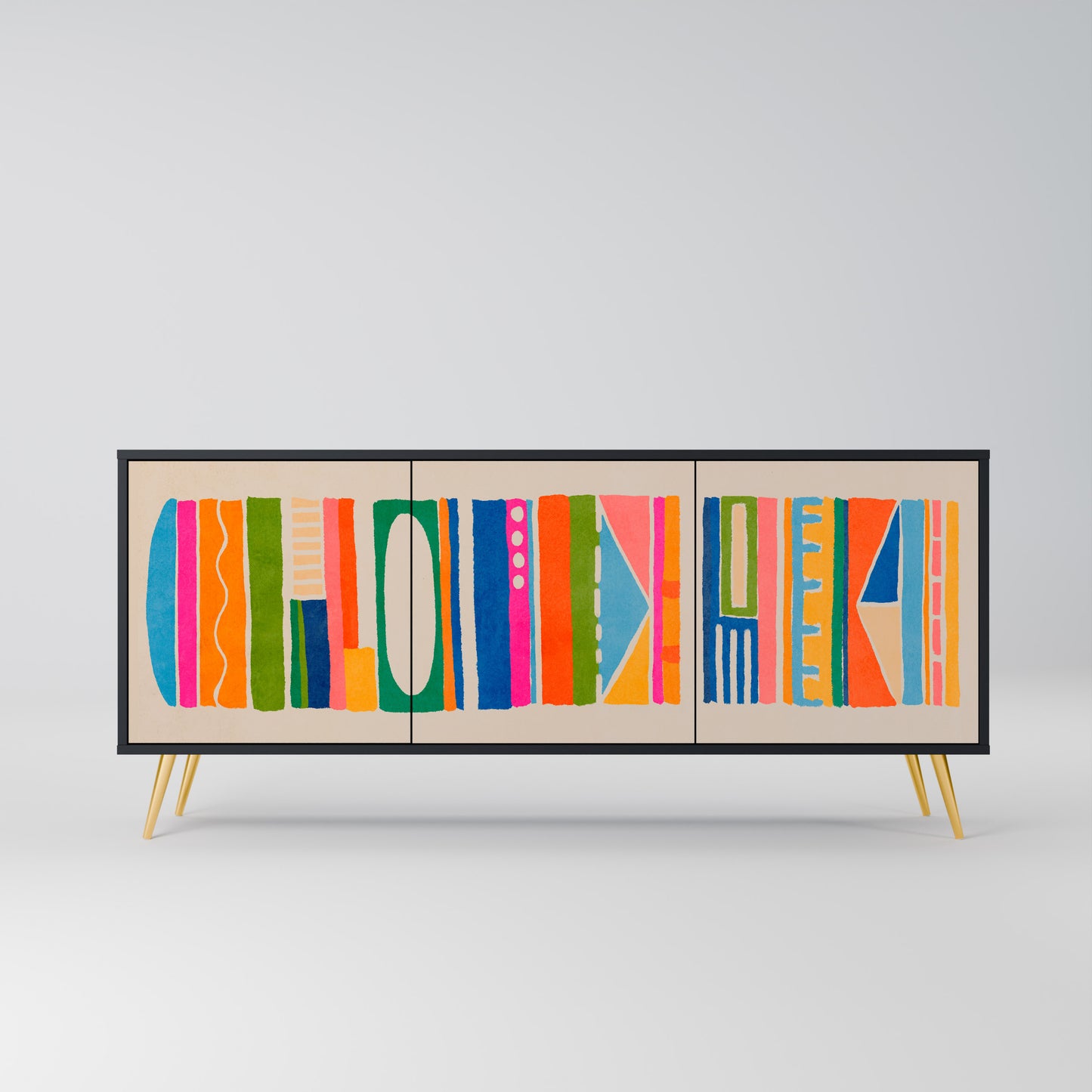 GEOMETRIC SHINE 3-dörrars skänk i svart finish