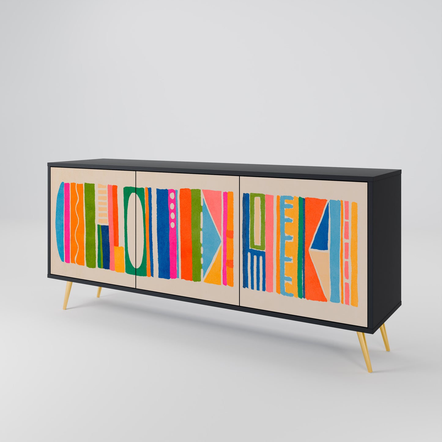 GEOMETRIC SHINE 3-dörrars skänk i svart finish