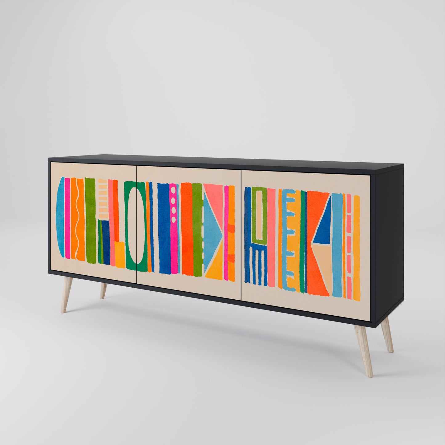 GEOMETRIC SHINE 3-dörrars skänk i svart finish