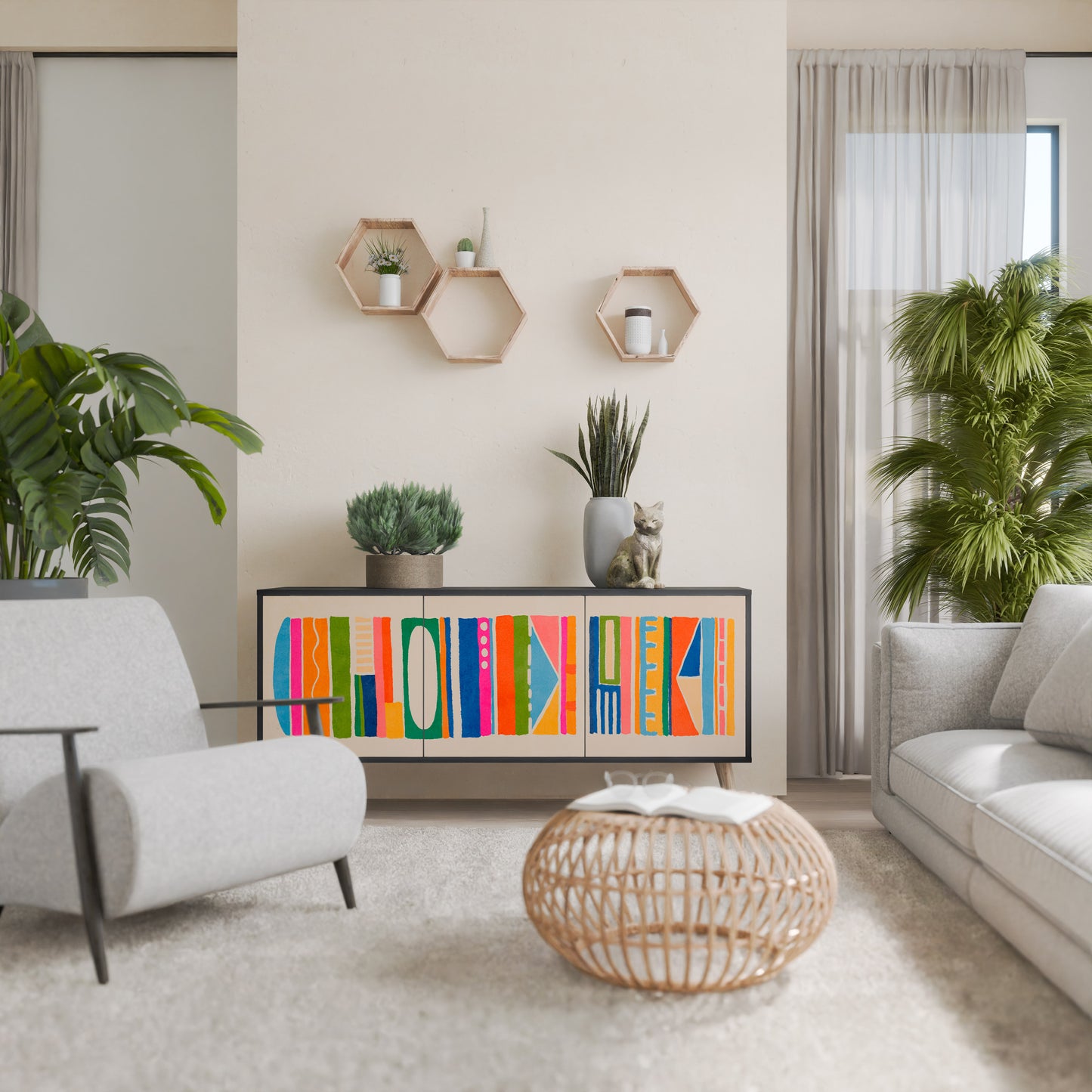 GEOMETRIC SHINE 3-dörrars skänk i svart finish
