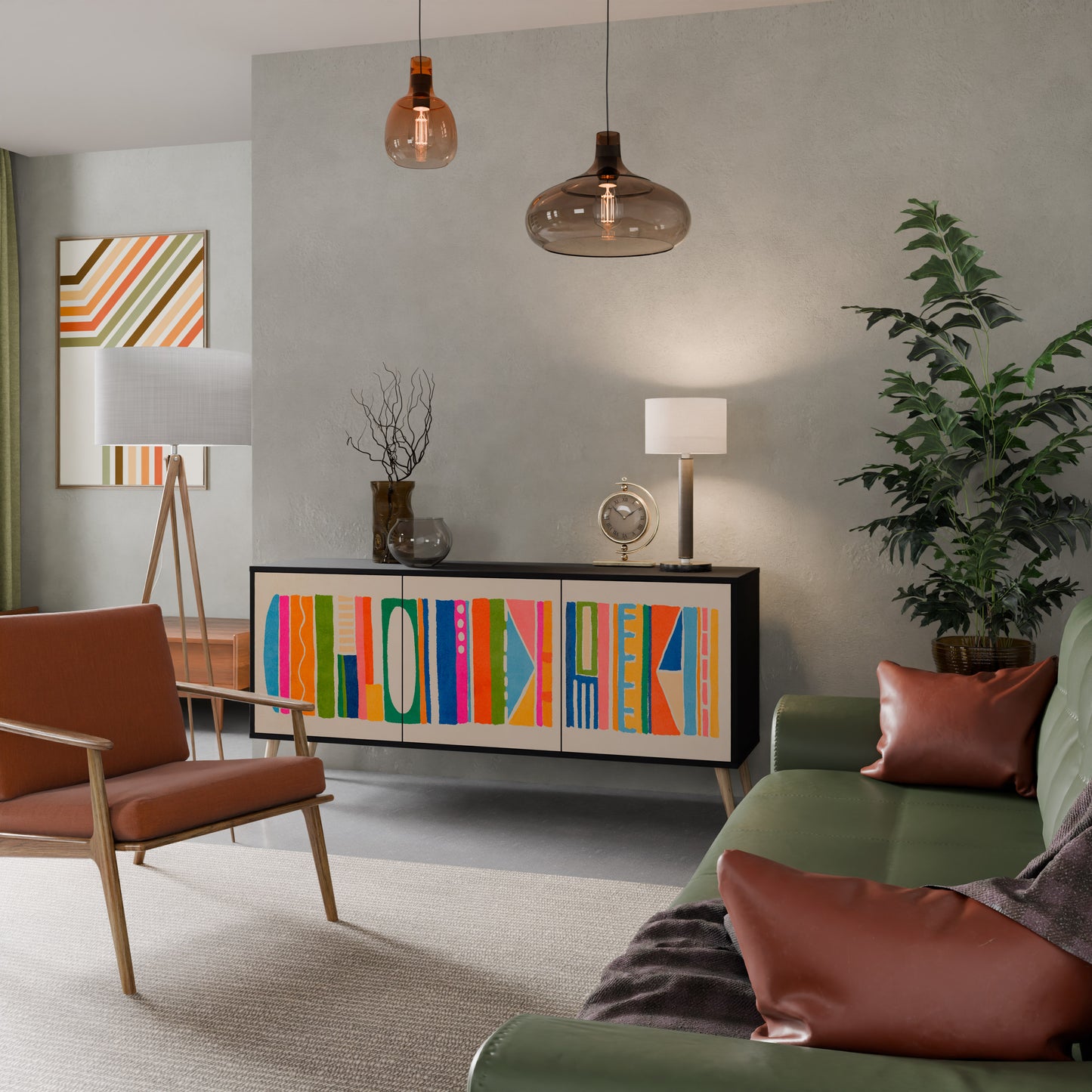 GEOMETRIC SHINE 3-dörrars skänk i svart finish